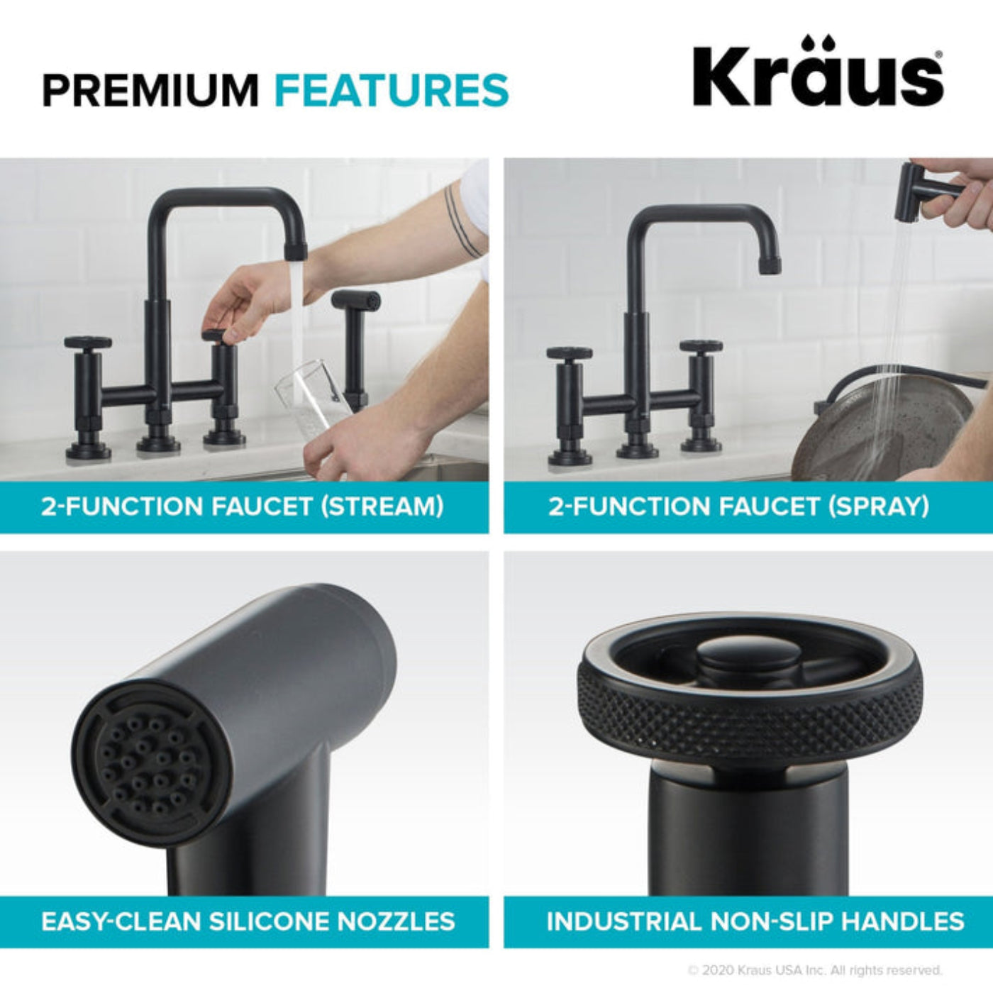 KRAUS Urbix Industrial Bridge Faucet in Color-Changing  Matte Black to Grey - KPF-3125MBGRCC