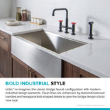 KRAUS Urbix Bridge Kitchen Faucet with Side Sprayer in Matte Black/Red - KPF-3125MBRD