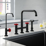 KRAUS Urbix Industrial Bridge Kitchen Faucet & Water Filter Faucet in Matte Black/Red - KPF-3125-FF-101MBRD