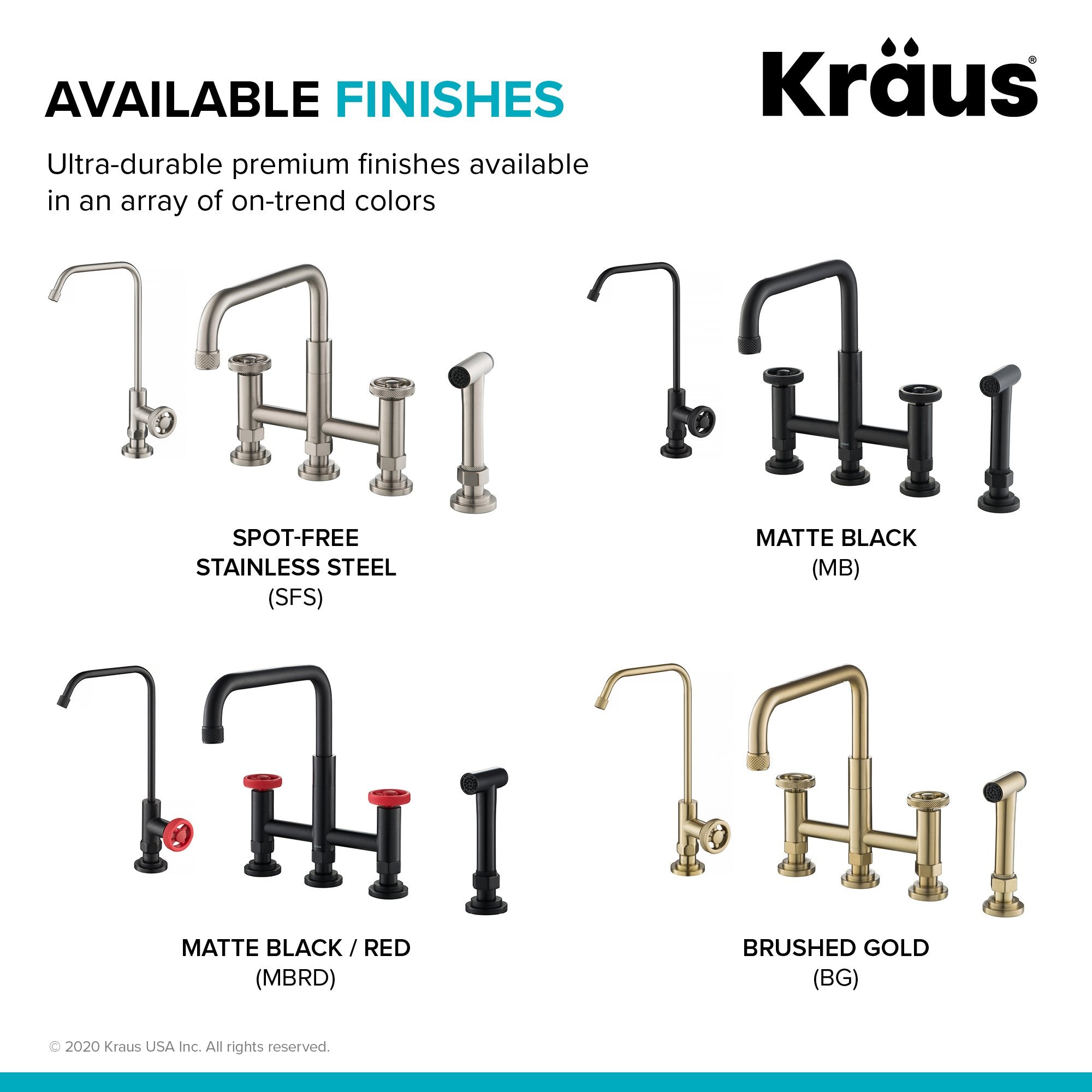KRAUS Urbix Industrial Bridge Kitchen Faucet & Water Filter Faucet in Matte Black/Red - KPF-3125-FF-101MBRD