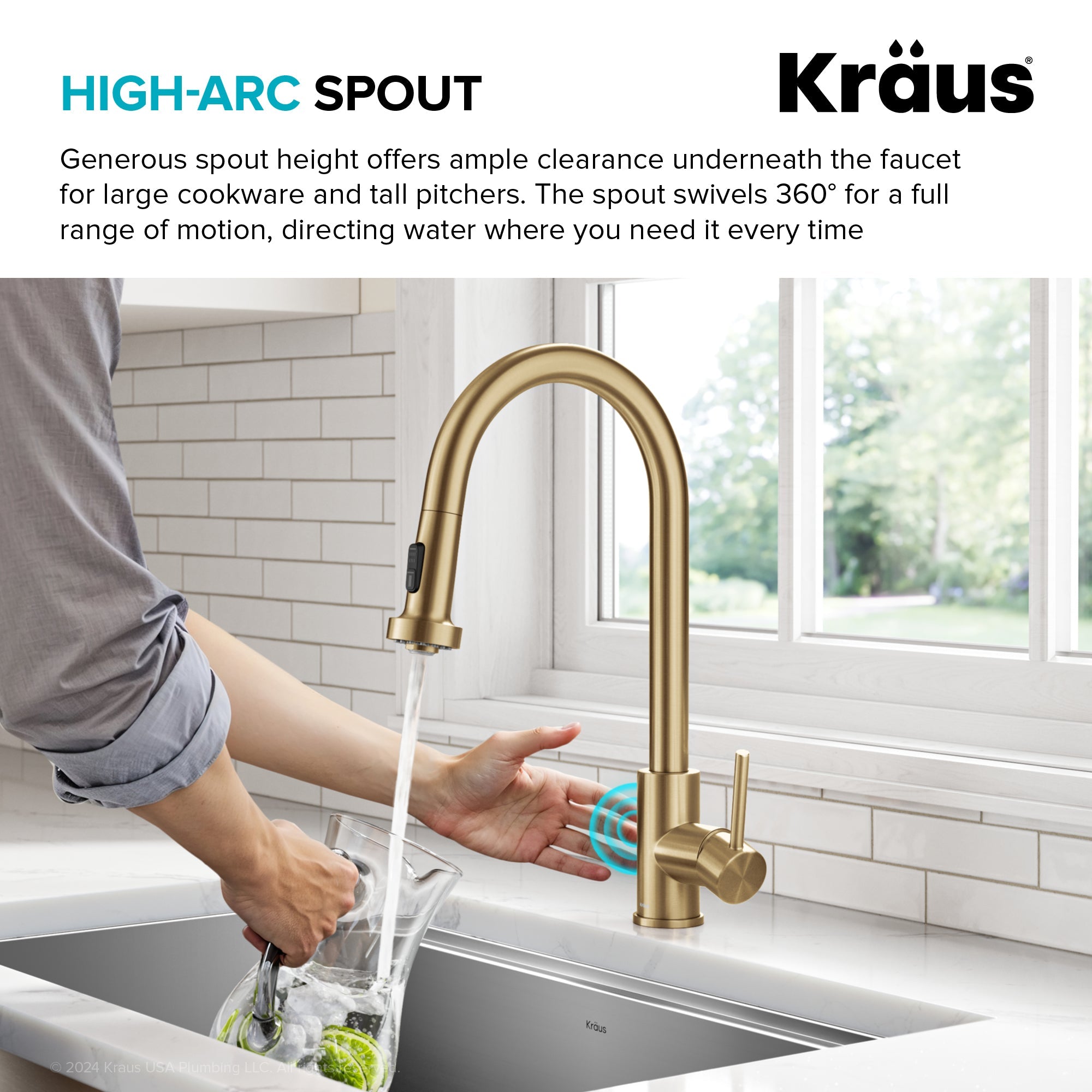 KRAUS Sensor Touchless Single Handle Pull Down Kitchen Faucet in Spot-Free Brushed Brass - KSF-1616BB