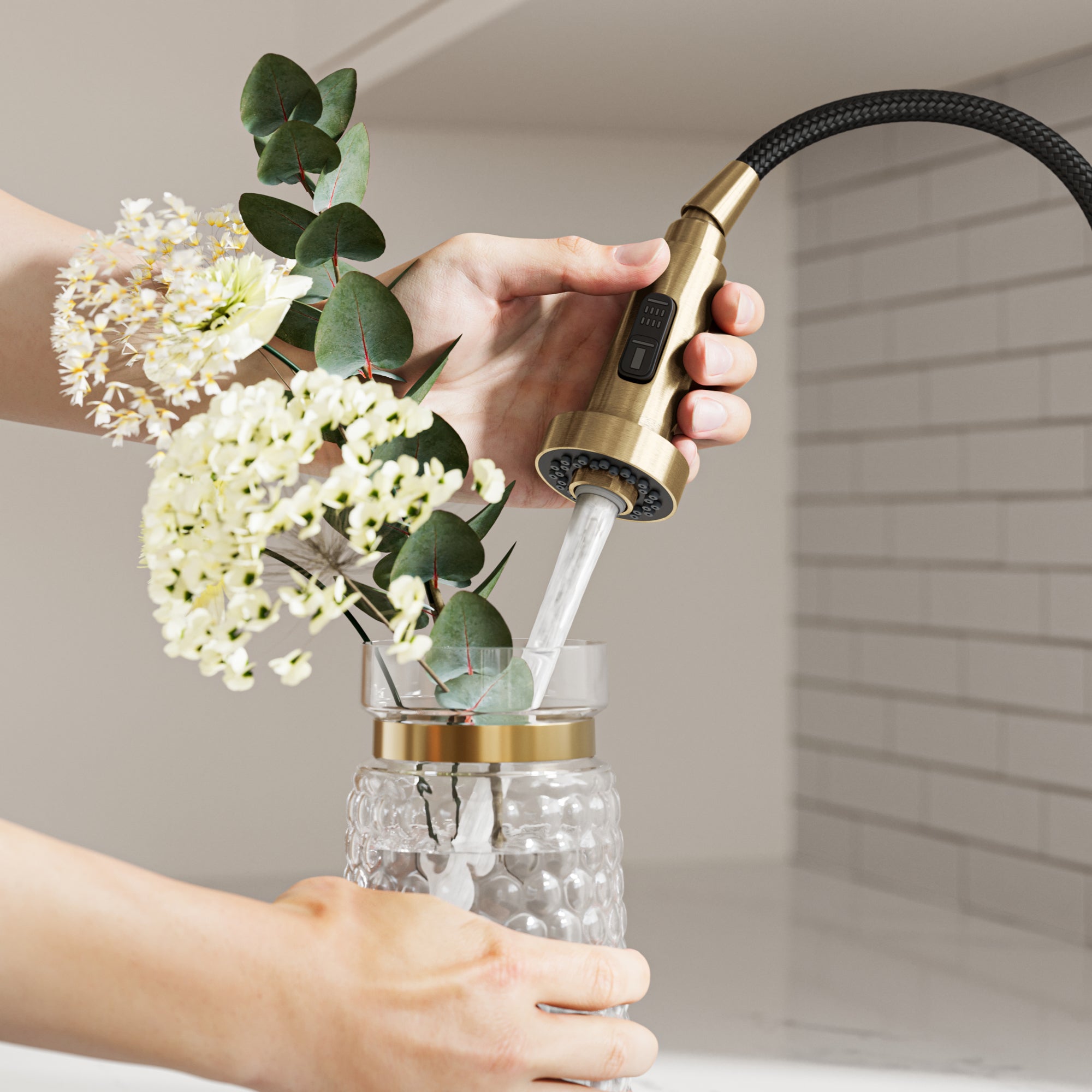 KRAUS Sensor Touchless Single Handle Pull Down Kitchen Faucet in Spot-Free Brushed Brass - KSF-1616BB
