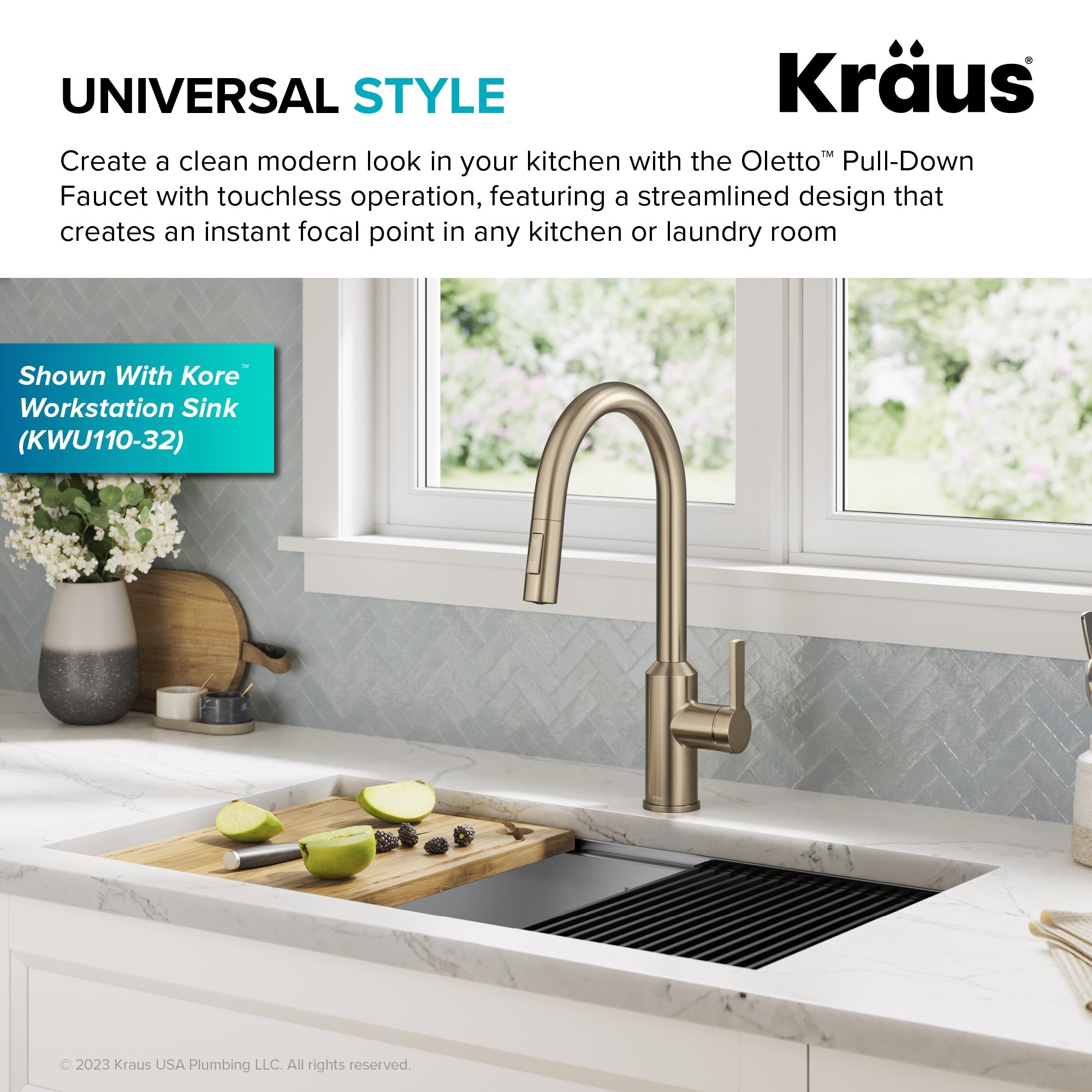 KRAUS Oletto Touchless Pull-Down Kitchen Faucet in Spot-Free Antique Champagne Bronze - KSF-2830SFACB