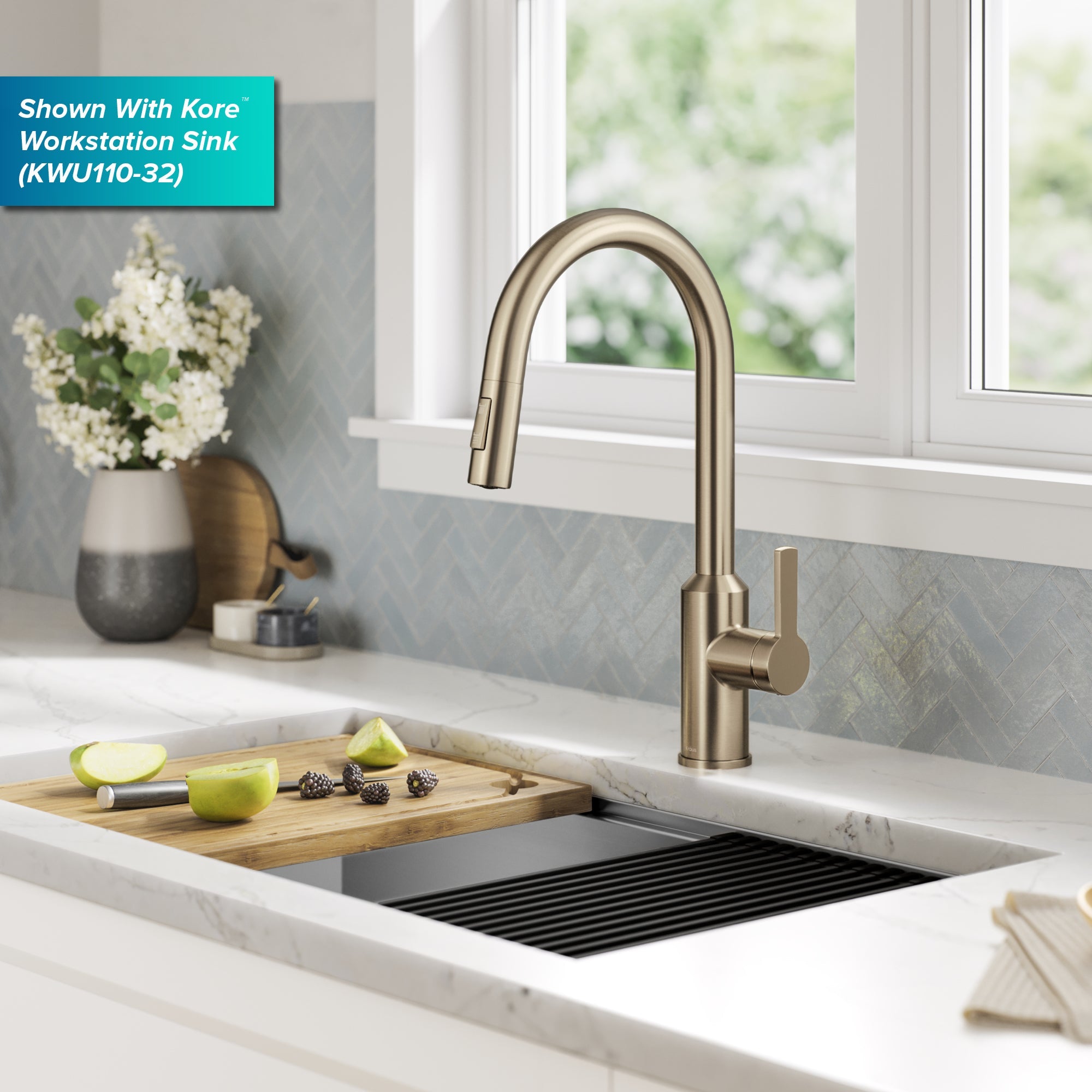 KRAUS Oletto Touchless Pull-Down Kitchen Faucet in Spot-Free Antique Champagne Bronze - KSF-2830SFACB