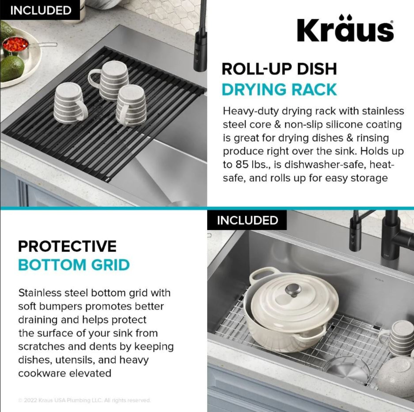 KRAUS Kore 33" Drop-In Single Bowl 16 Gauge Workstation Sink - KWT330-33