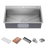 KRAUS Kore 33" Drop-In Single Bowl 16 Gauge Workstation Sink - KWT330-33