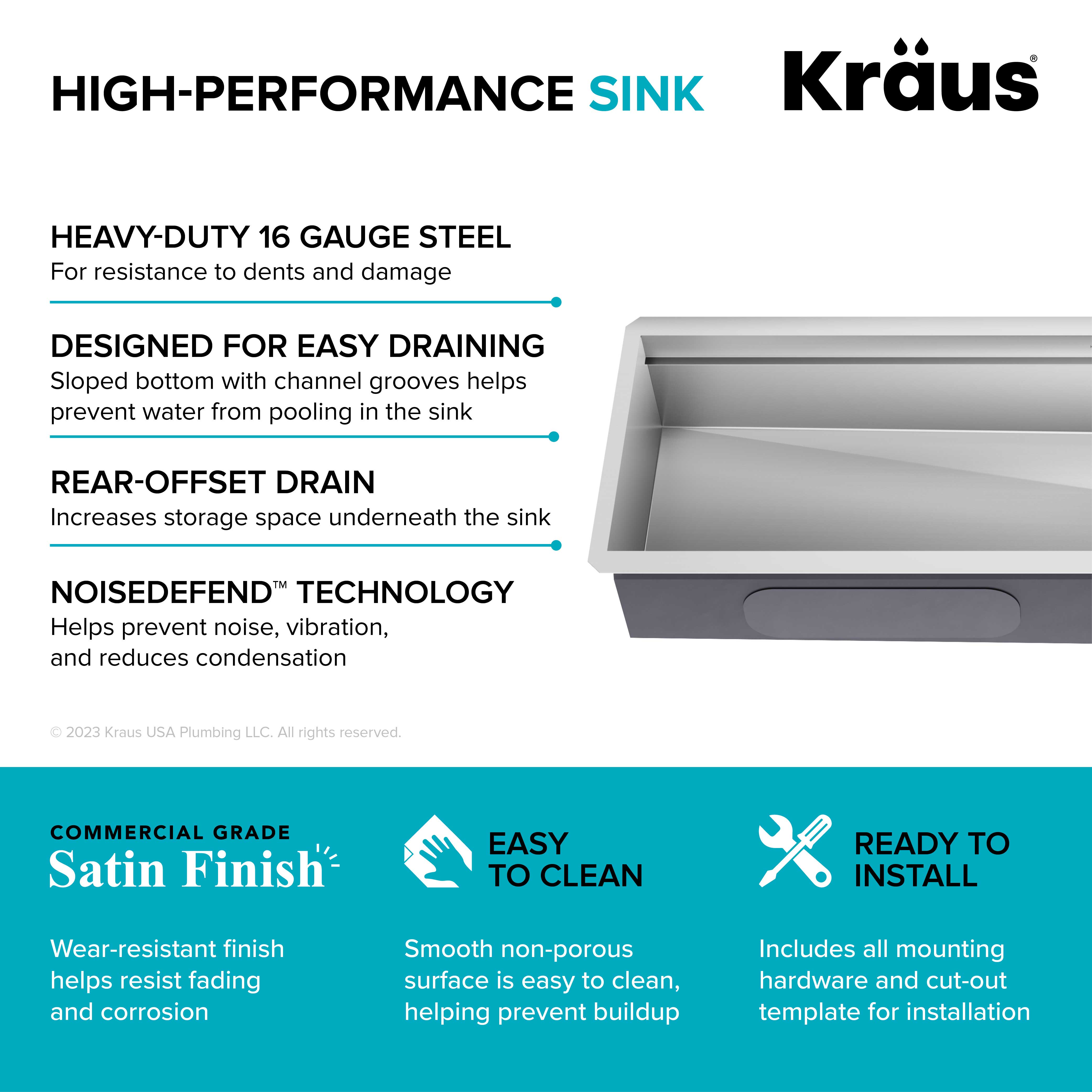 KRAUS Kore Dual Tier 57" Undermount Workstation 16 Gauge Single Bowl Kitchen Sink -  KWU210-57