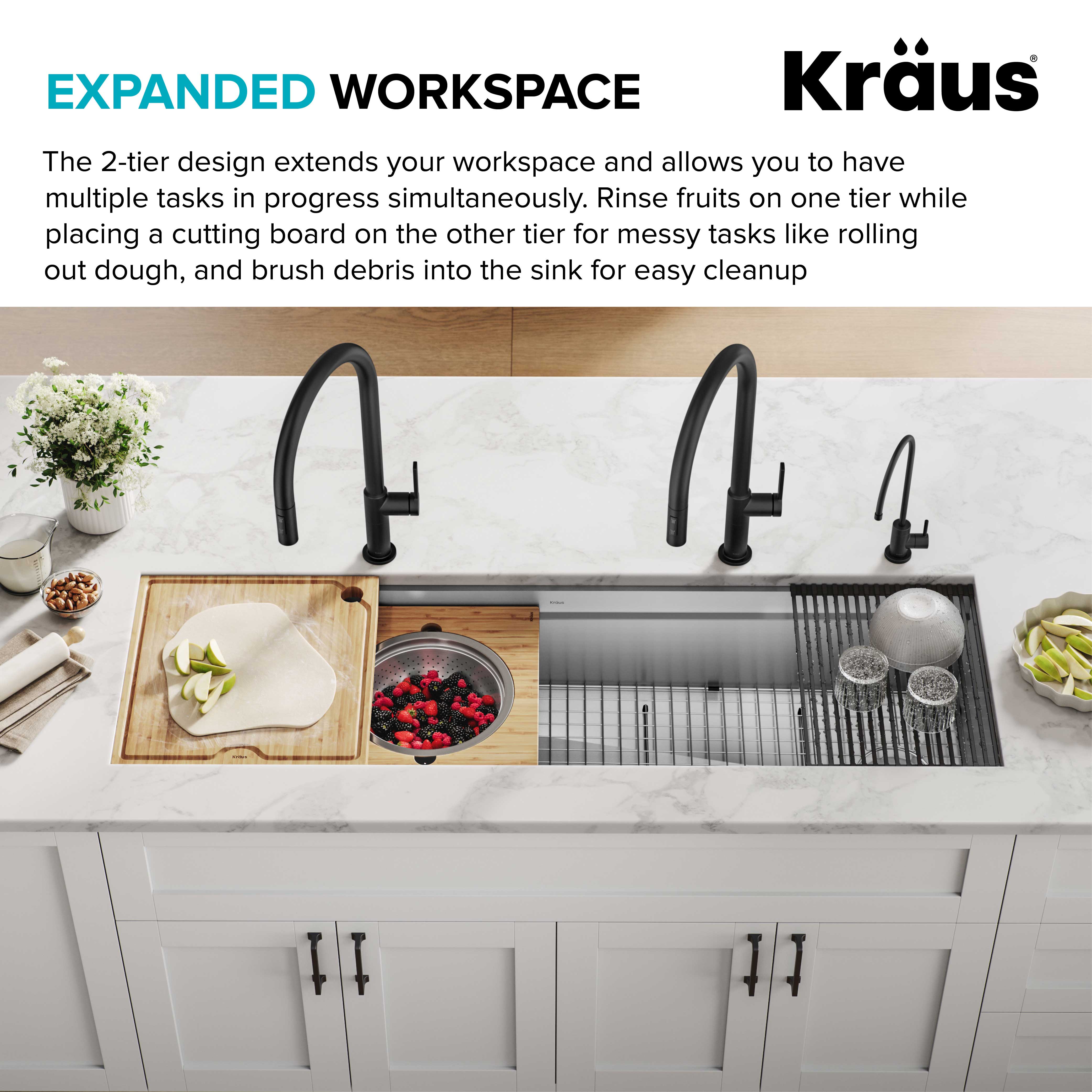 KRAUS Kore Dual Tier 57" Undermount Workstation 16 Gauge Single Bowl Kitchen Sink -  KWU210-57