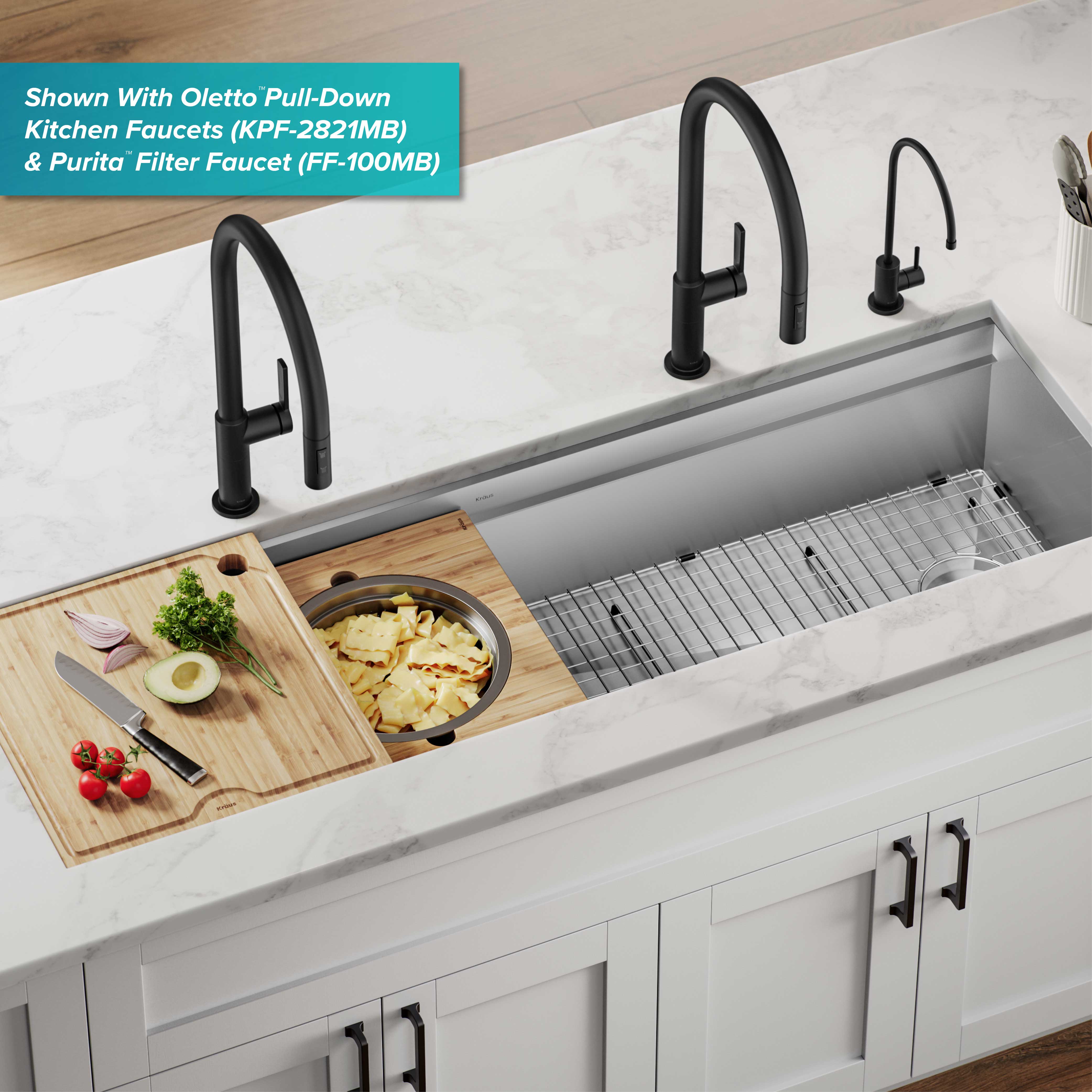 KRAUS Kore Dual Tier 57" Undermount Workstation 16 Gauge Single Bowl Kitchen Sink -  KWU210-57