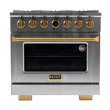 Kucht 36" 5.2 cu. ft. 6 Burner Natural Gas Dual Fuel Range in Stainless Steel with Gold Accents and Digital Thermostat - KXP36-GL