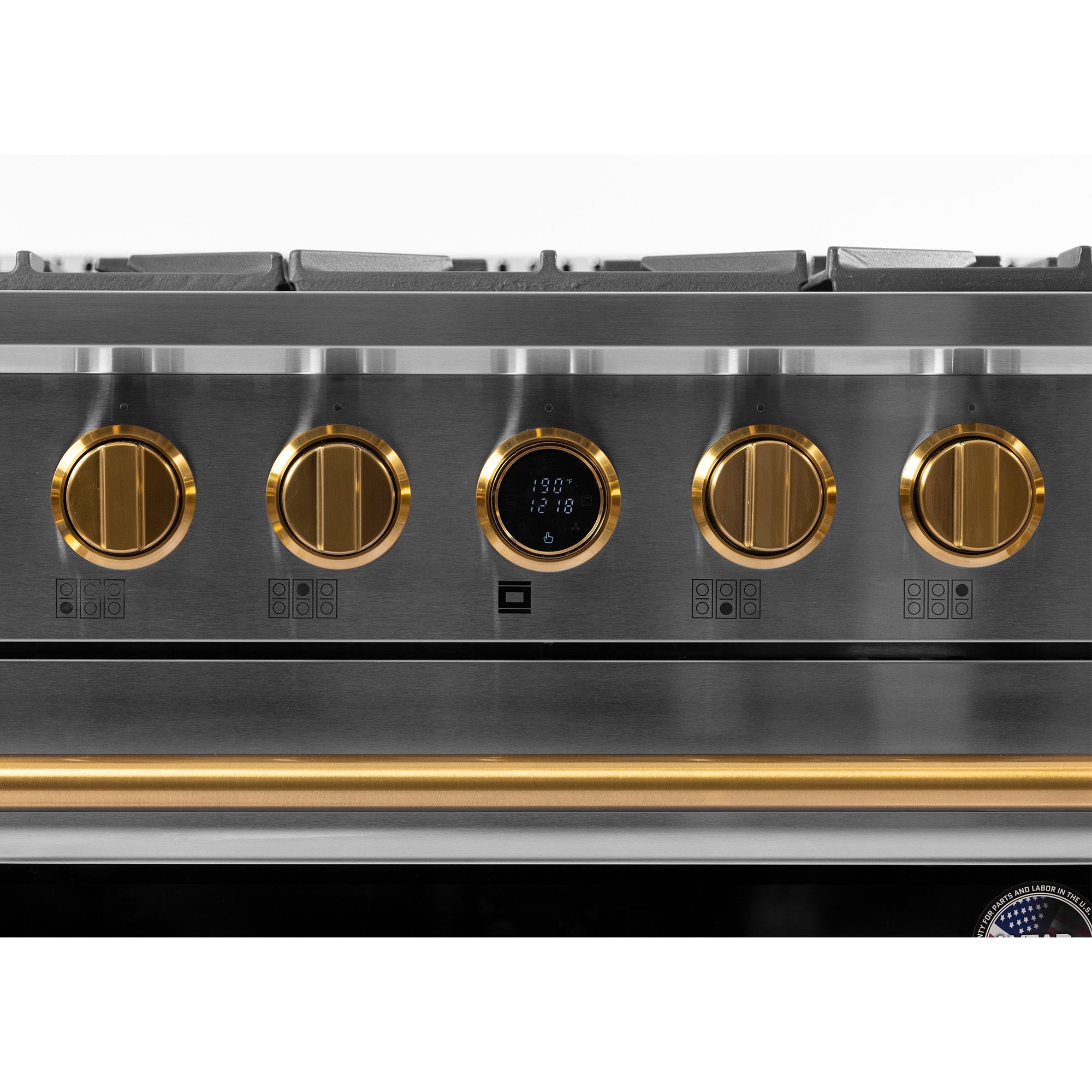 Kucht 36" 5.2 cu. ft. 6 Burner Natural Gas Dual Fuel Range in Stainless Steel with Gold Accents and Digital Thermostat - KXP36-GL