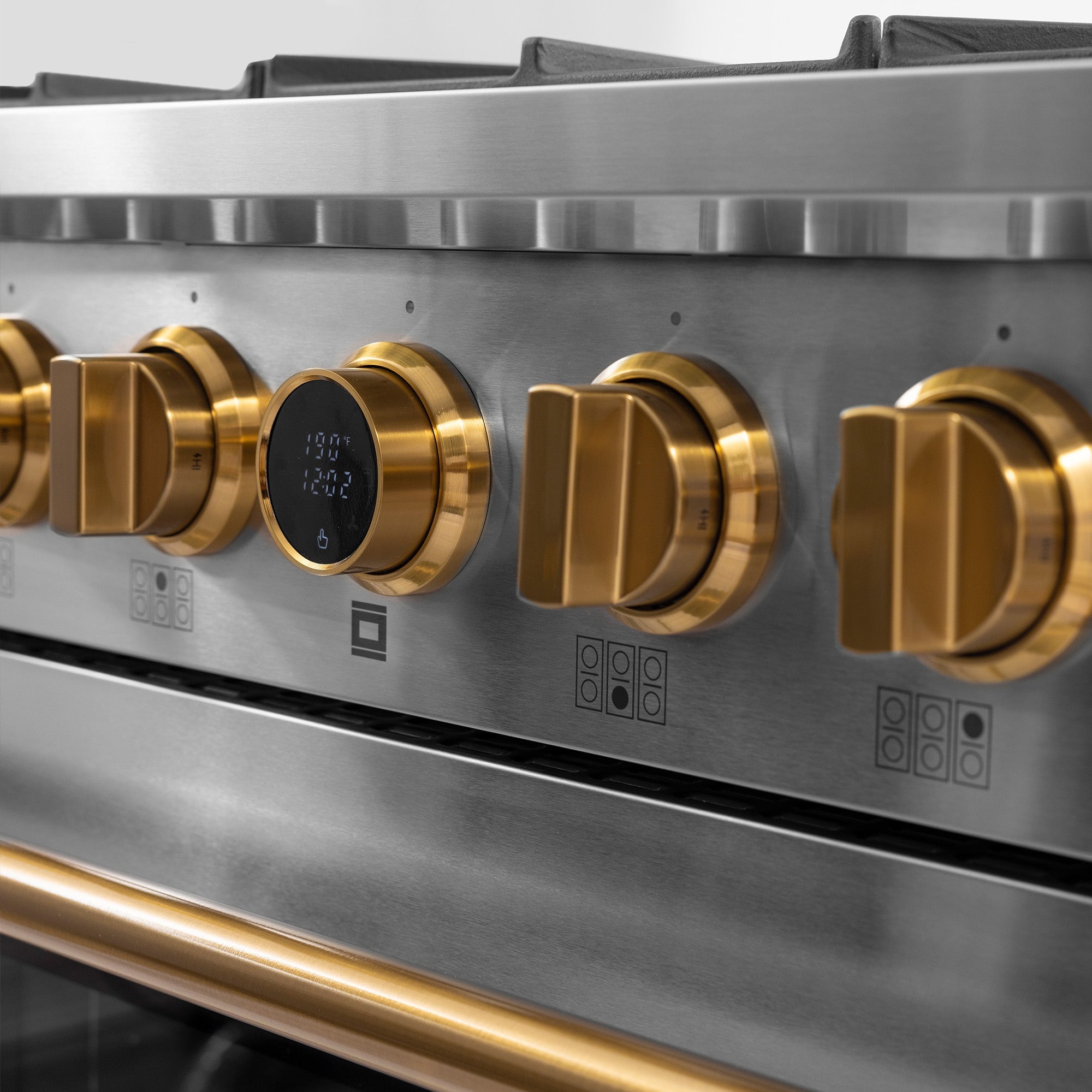 Kucht 36" 5.2 cu. ft. 6 Burner Natural Gas Dual Fuel Range in Stainless Steel with Gold Accents and Digital Thermostat - KXP36-GL