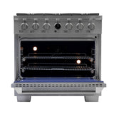 Kucht 36" 5.2 cu. ft. 6 Burner Natural Gas Dual Fuel Range in Stainless Steel with Digital Thermostat - KXP36-SS
