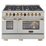 Kucht 48" 6.7 cu. ft. 8 Burner Natural Gas Dual Fuel Range in Stainless Steel with Gold Accents and Digital Thermostat - KXP48-GL