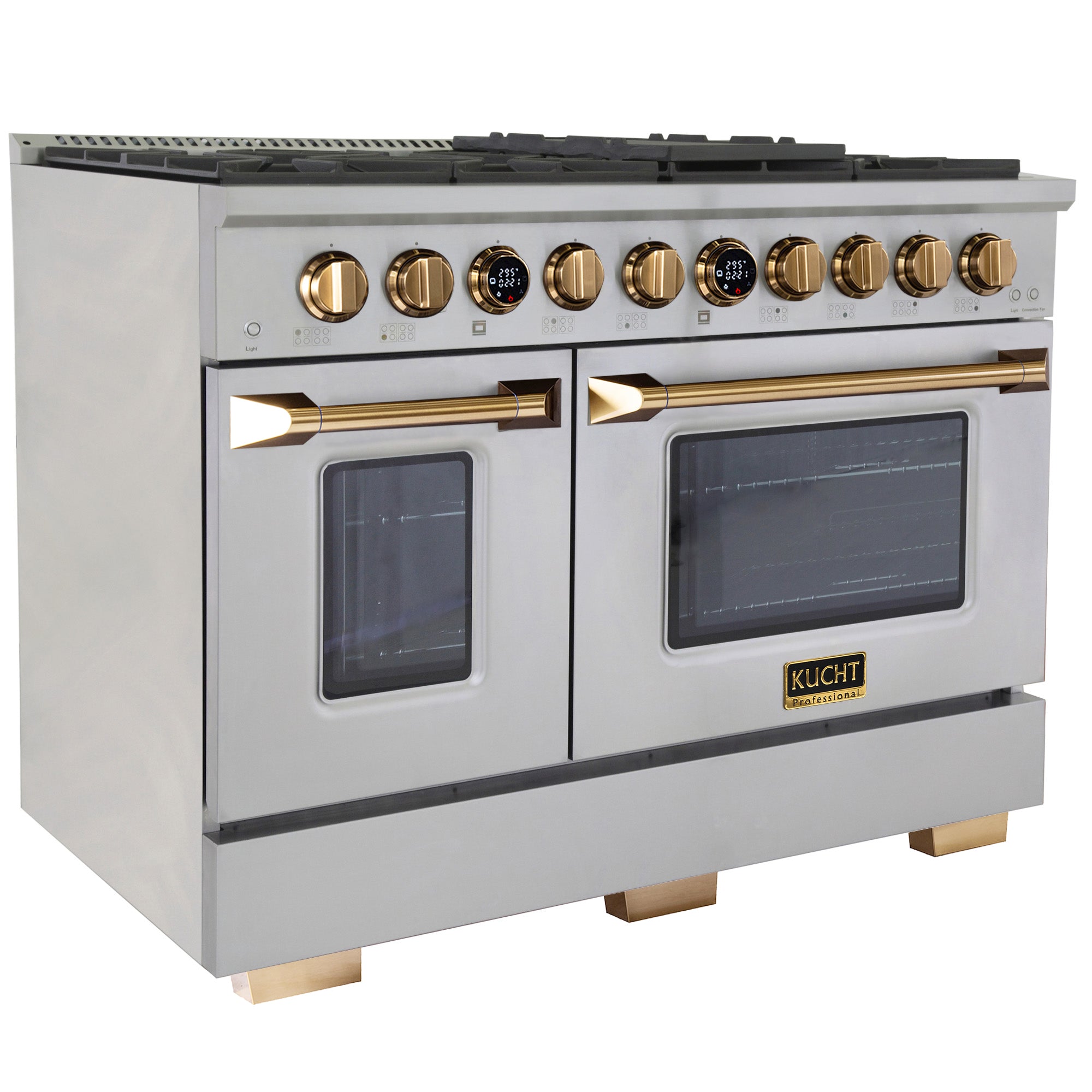 Kucht 48" 6.7 cu. ft. 8 Burner Natural Gas Dual Fuel Range in Stainless Steel with Gold Accents and Digital Thermostat - KXP48-GL