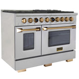 Kucht 48" 6.7 cu. ft. 8 Burner Natural Gas Dual Fuel Range in Stainless Steel with Gold Accents and Digital Thermostat - KXP48-GL