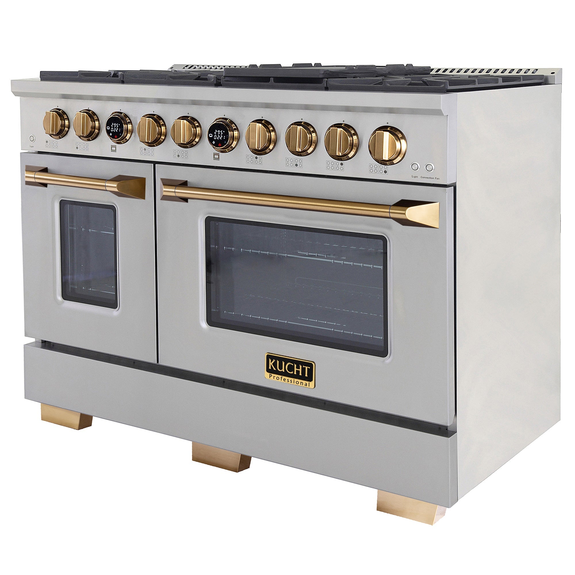 Kucht 48" 6.7 cu. ft. 8 Burner Natural Gas Dual Fuel Range in Stainless Steel with Gold Accents and Digital Thermostat - KXP48-GL