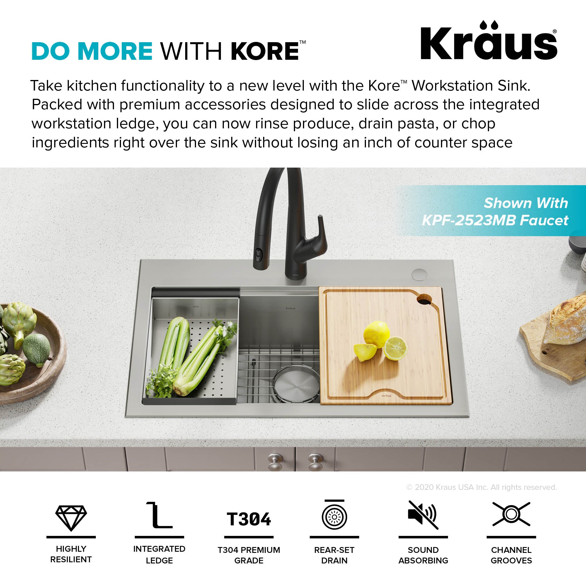 Kraus 32" Drop in Workstation Kitchen Sink - KWT300-32