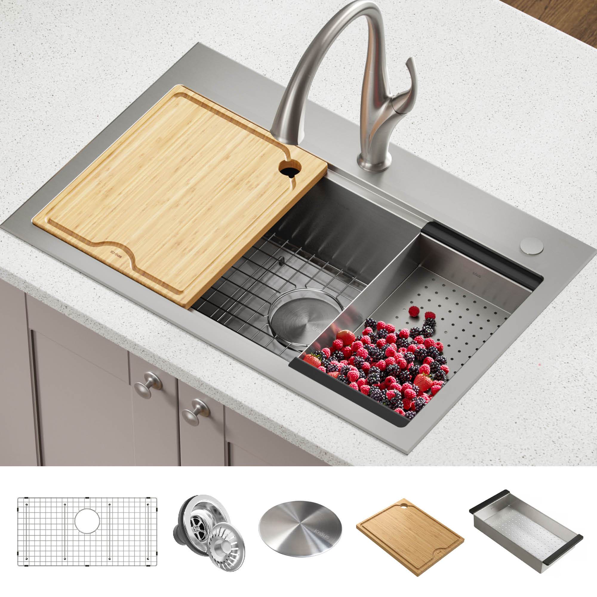 Kraus 32" Drop in Workstation Kitchen Sink - KWT300-32