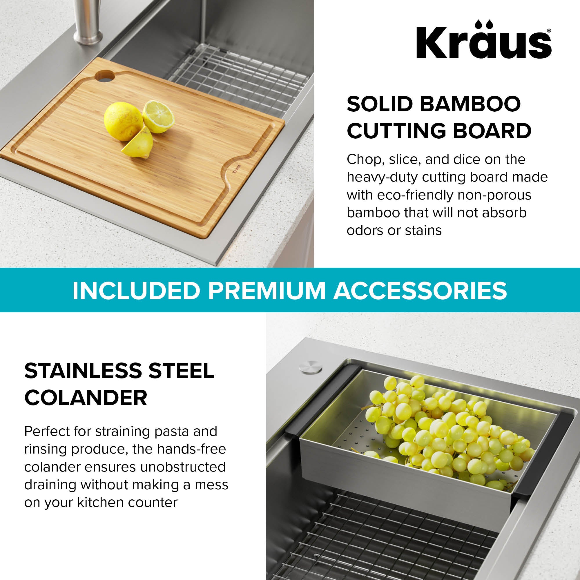 Kraus 32" Drop in Workstation Kitchen Sink - KWT300-32