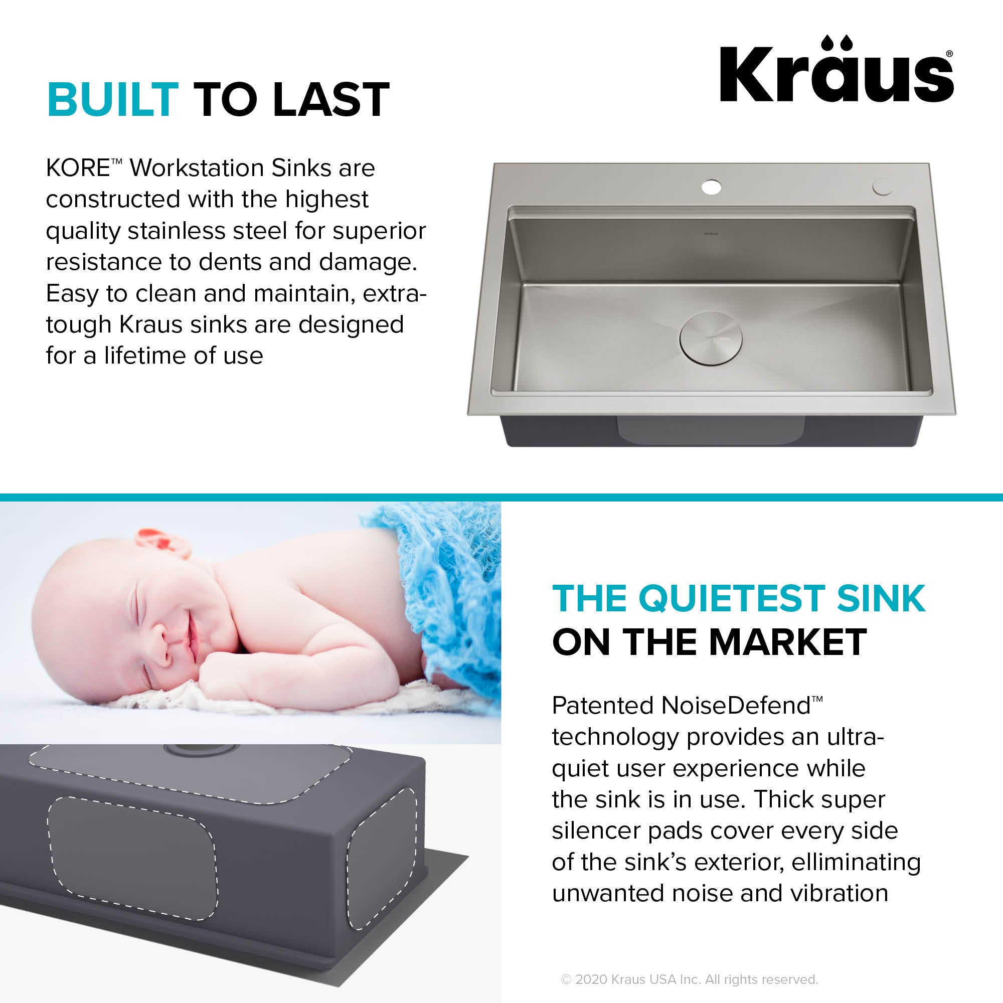 Kraus 32" Drop in Workstation Kitchen Sink - KWT300-32