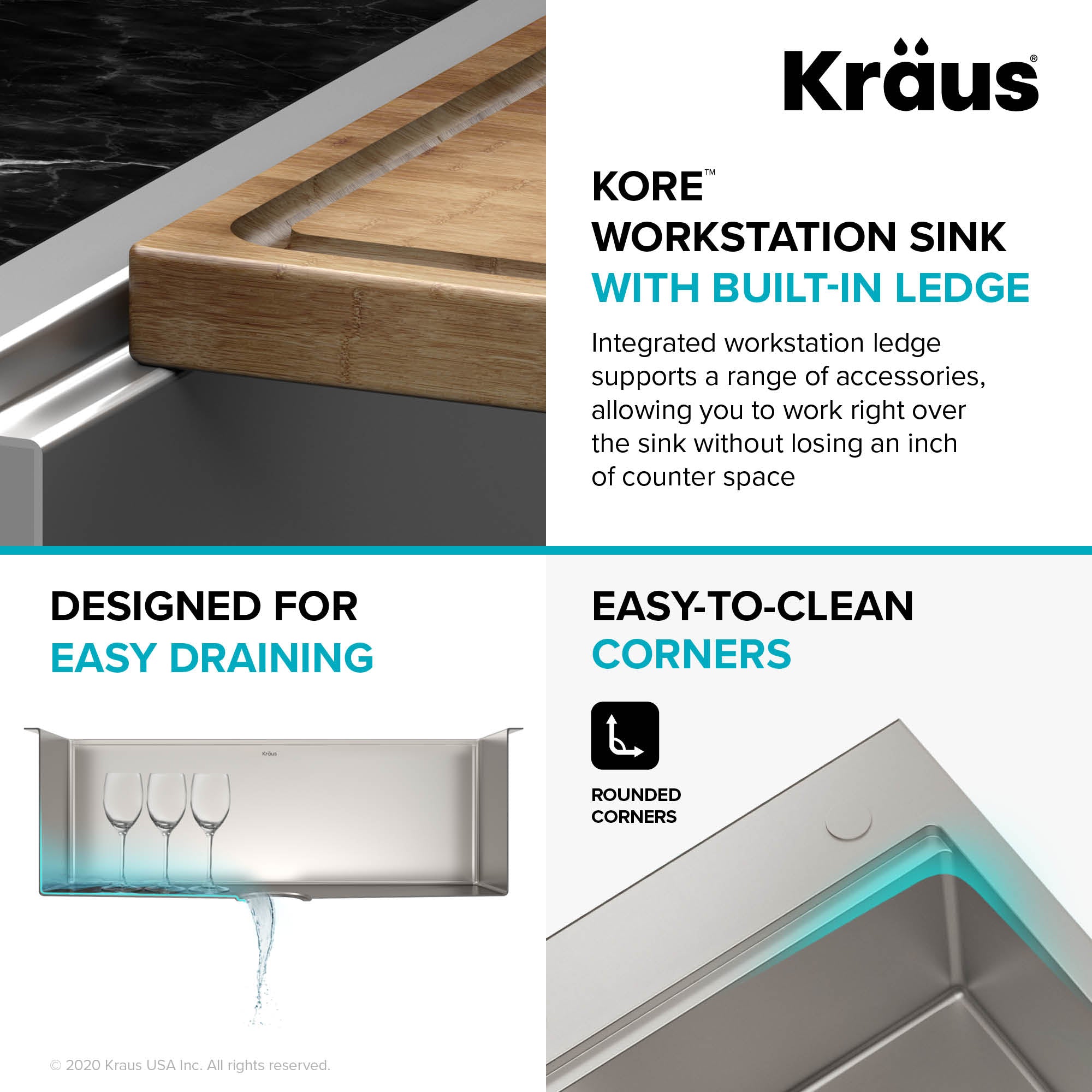 Kraus 32" Drop in Workstation Kitchen Sink - KWT300-32