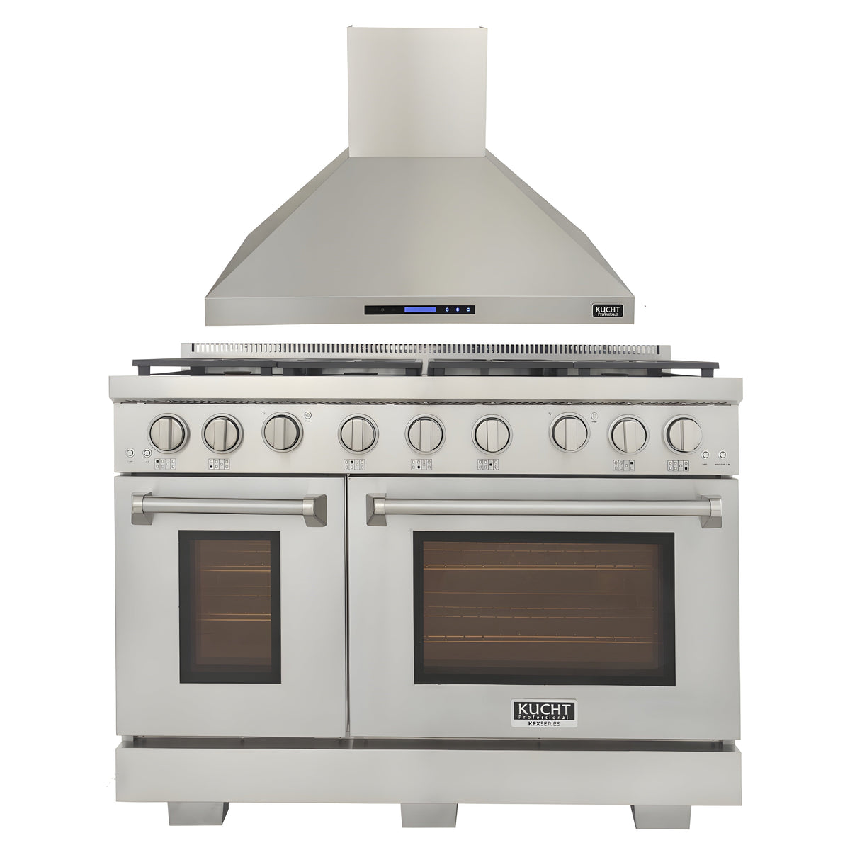 Kucht Appliance Package - 48 inch Propane Gas Range in Stainless Steel and Wall Range Hood - AP-KFX480/LP