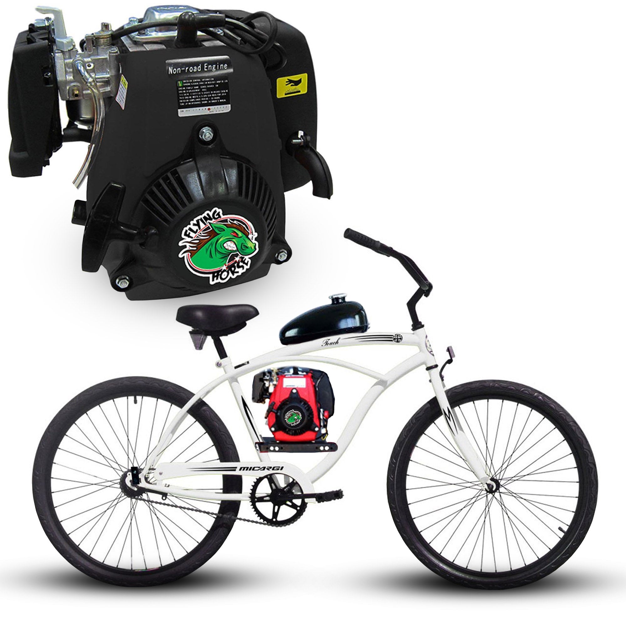 Tracer 26 Inch Men's Ace Beach Cruiser + 4 Stroke Chain Drive - FH-TRANSKIT-4S + FH-ENGINE-4S + FH-HD4STROKEMP + CC-15337 + MB-TOUCH-M-BK