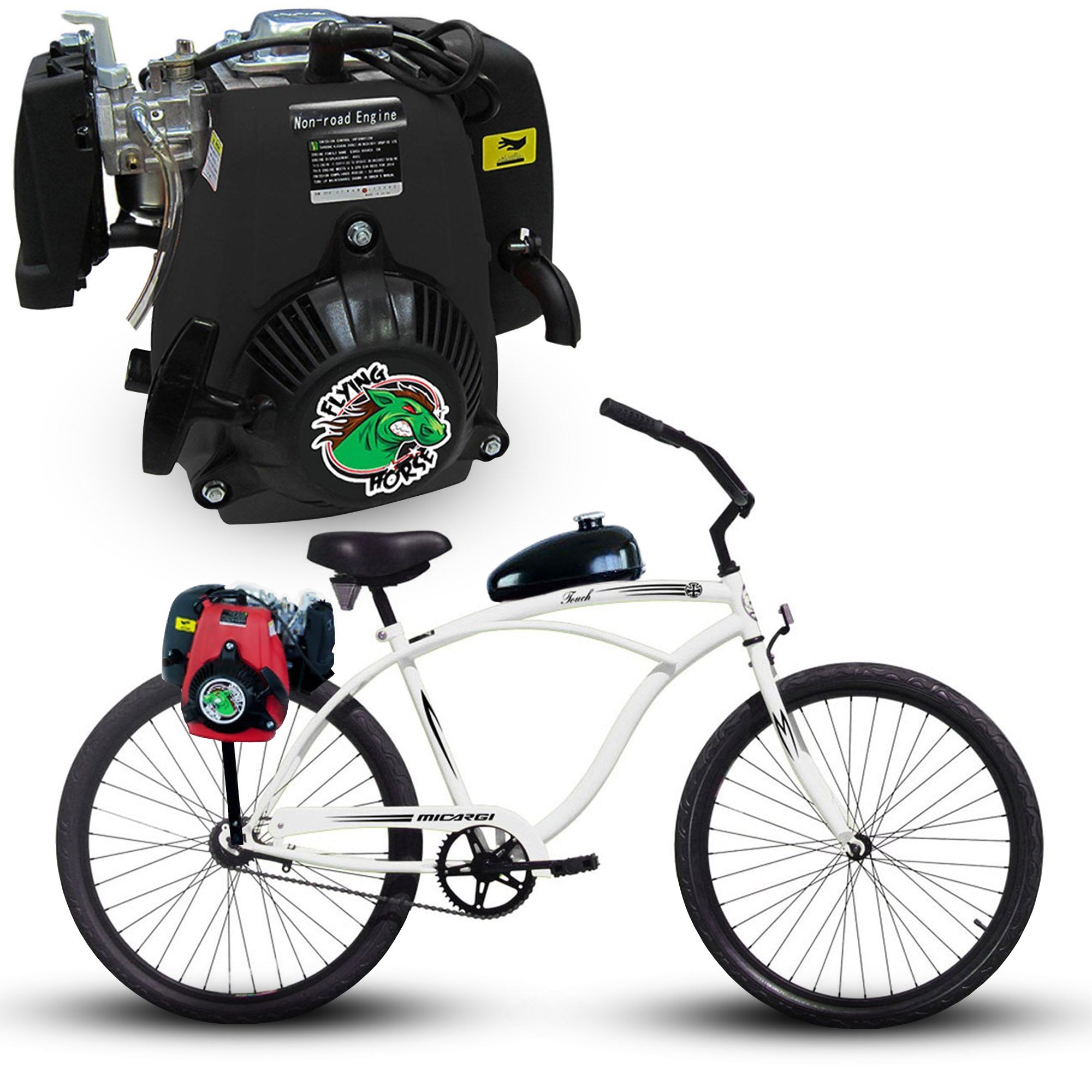 Tracer 26 Inch Men's Ace Beach Cruiser + 4 Stroke Friction Drive - FH-GASCAN2.5-BLK + FH-LNL-MOUNTING + FH-LOCKNLOAD-ENGINE + MB-TOUCH-M-BK