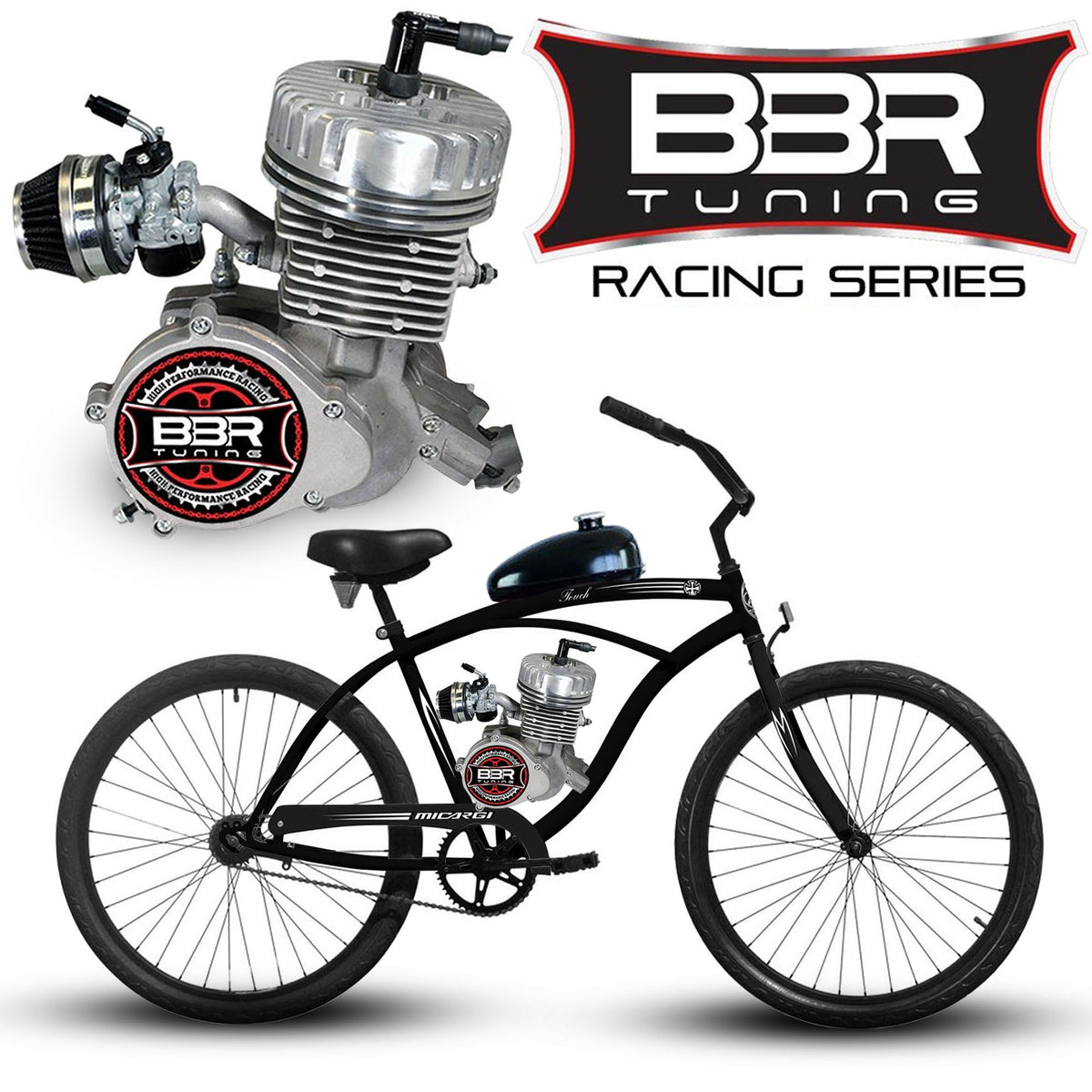 Tracer 26 Inch Men's Ace Beach Cruiser + BBR Tuning 2-Stroke Stage 4 Performance Engine - MB-TOUCH-M-BK + STK-BEK80-S + FH-CDI-ST1 + BBR-HPHEAD + FH-EXPCHAMB-CRM + WPS-2-B6HS + SD-HPCARB