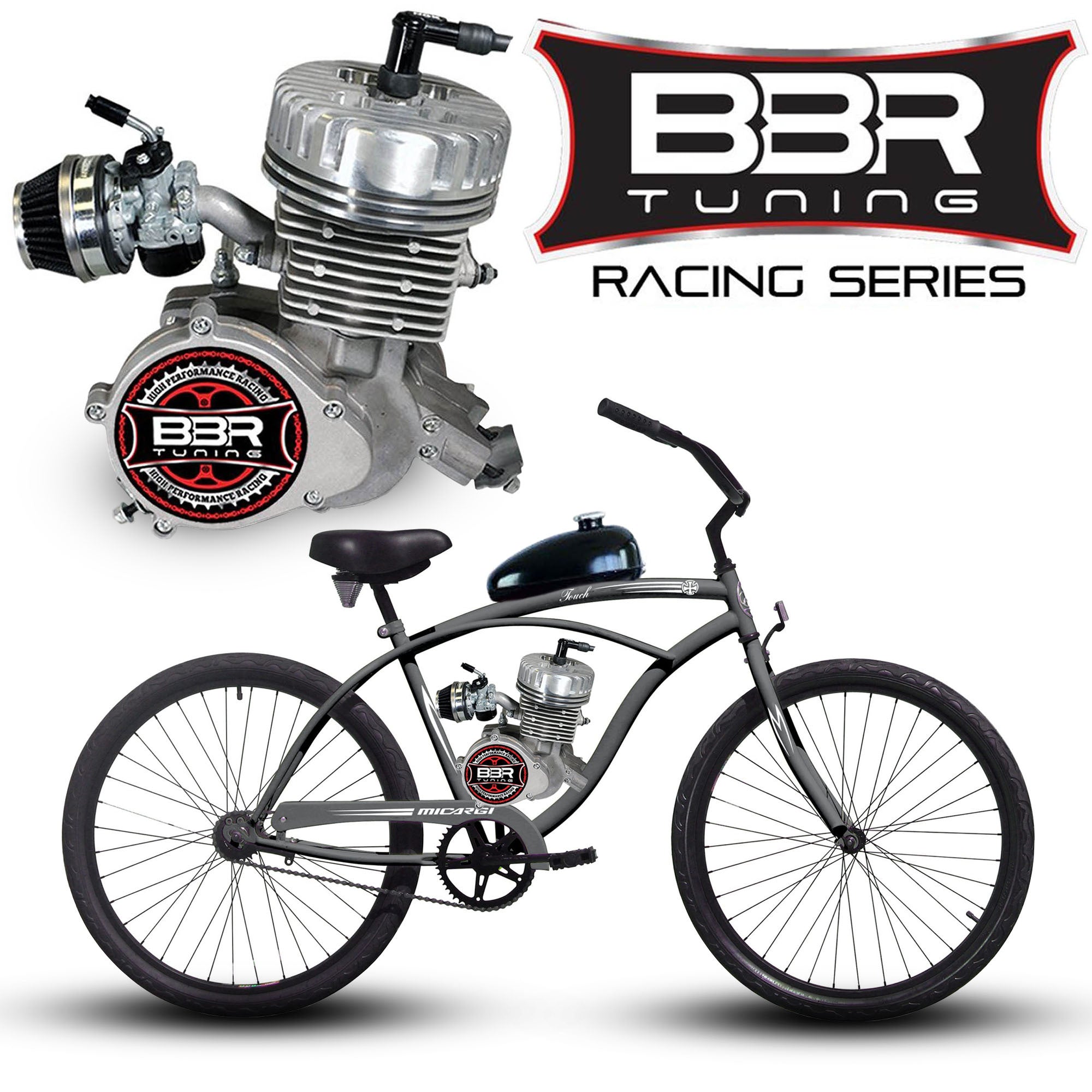 Tracer 26 Inch Men's Ace Beach Cruiser + BBR Tuning 2-Stroke Stage 4 Performance Engine - MB-TOUCH-M-BK + STK-BEK80-S + FH-CDI-ST1 + BBR-HPHEAD + FH-EXPCHAMB-CRM + WPS-2-B6HS + SD-HPCARB