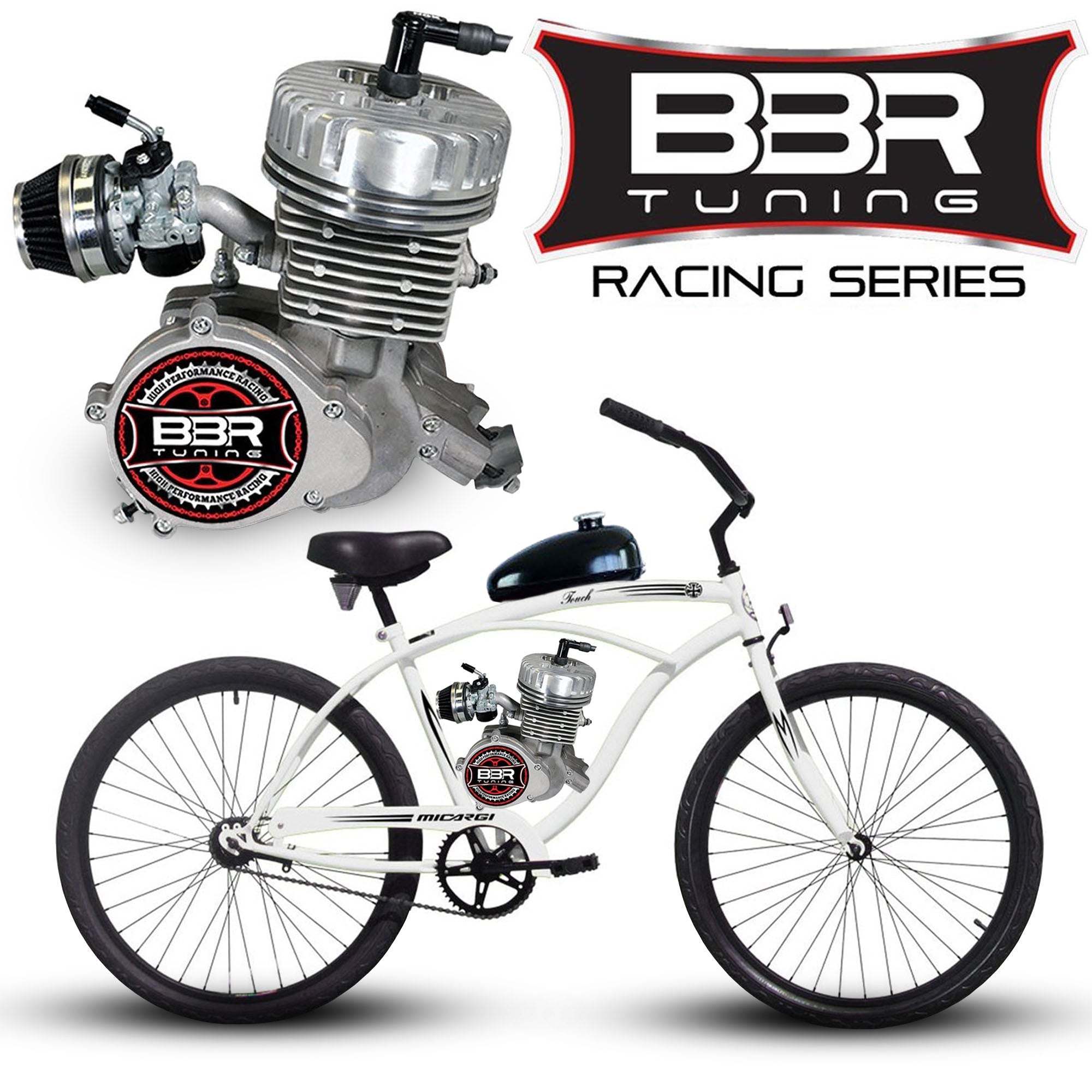 Tracer 26 Inch Men's Ace Beach Cruiser + BBR Tuning 2-Stroke Stage 4 Performance Engine - MB-TOUCH-M-BK + STK-BEK80-S + FH-CDI-ST1 + BBR-HPHEAD + FH-EXPCHAMB-CRM + WPS-2-B6HS + SD-HPCARB
