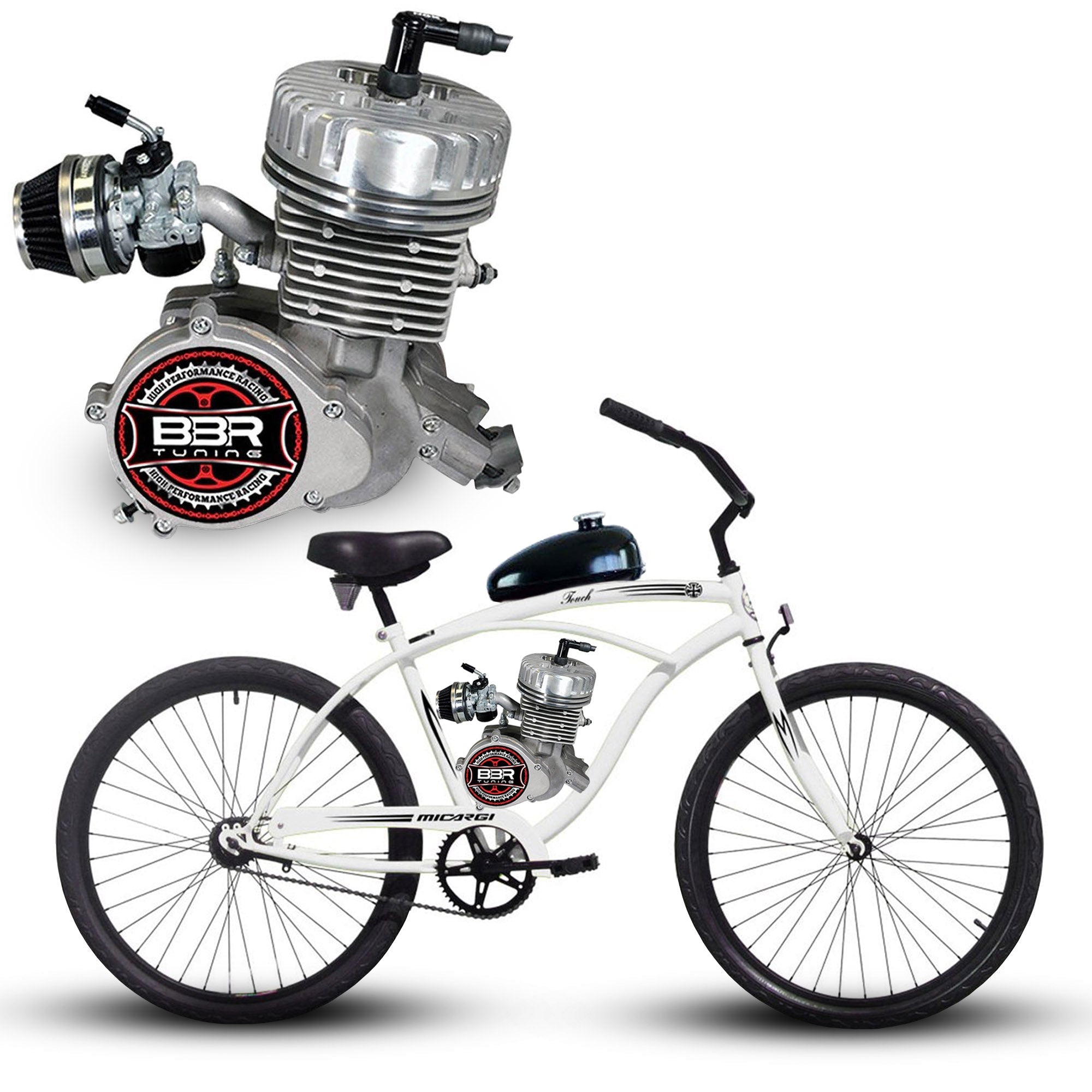 Tracer 26 Inch Men's Ace Beach Cruiser + BBR Tuning 2-Stroke Stage 4 Performance Engine - MB-TOUCH-M-BK + STK-BEK80-S + FH-CDI-ST1 + BBR-HPHEAD + FH-EXPCHAMB-CRM + WPS-2-B6HS + SD-HPCARB