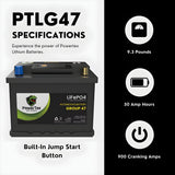 PowerTex 2022 Audi TTS L4 2.0LReplacement Car Battery BCI Group 49 Lithium LiFePO4 Automotive Powertex Battery - PTLG49-0217