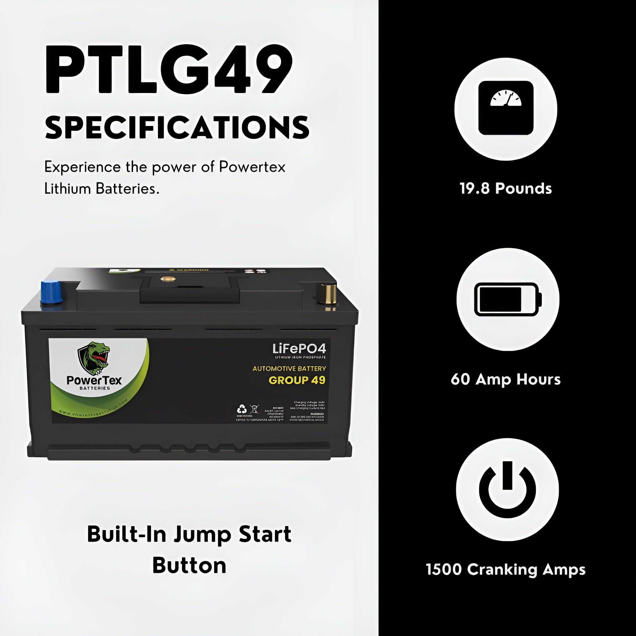 PowerTex 2014 BMW 760Li Car Battery BCI Group 49 / H8 Replacement Lithium LiFePO4 Automotive Battery