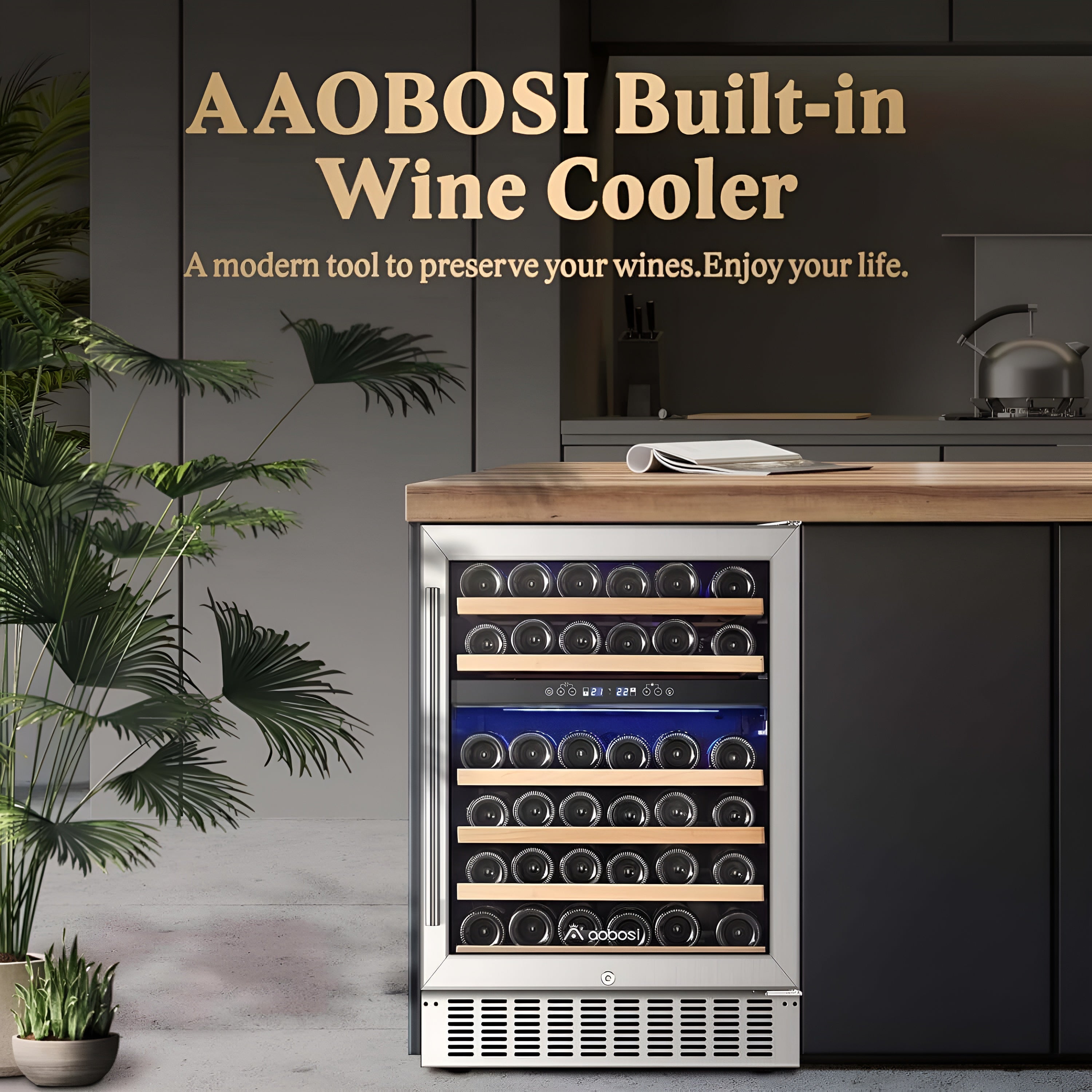 AOBOSI 24 Inch Dual Zone Wine Cooler Holds 46 Bottles - JC-145B