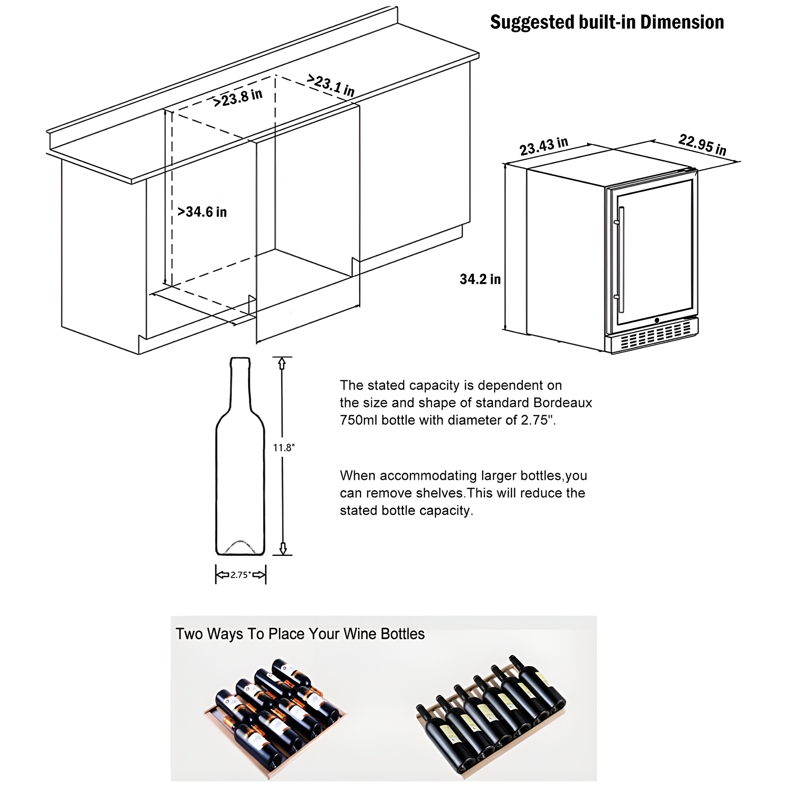 AOBOSI 24 Inch Dual Zone Wine Cooler Holds 46 Bottles - JC-145B