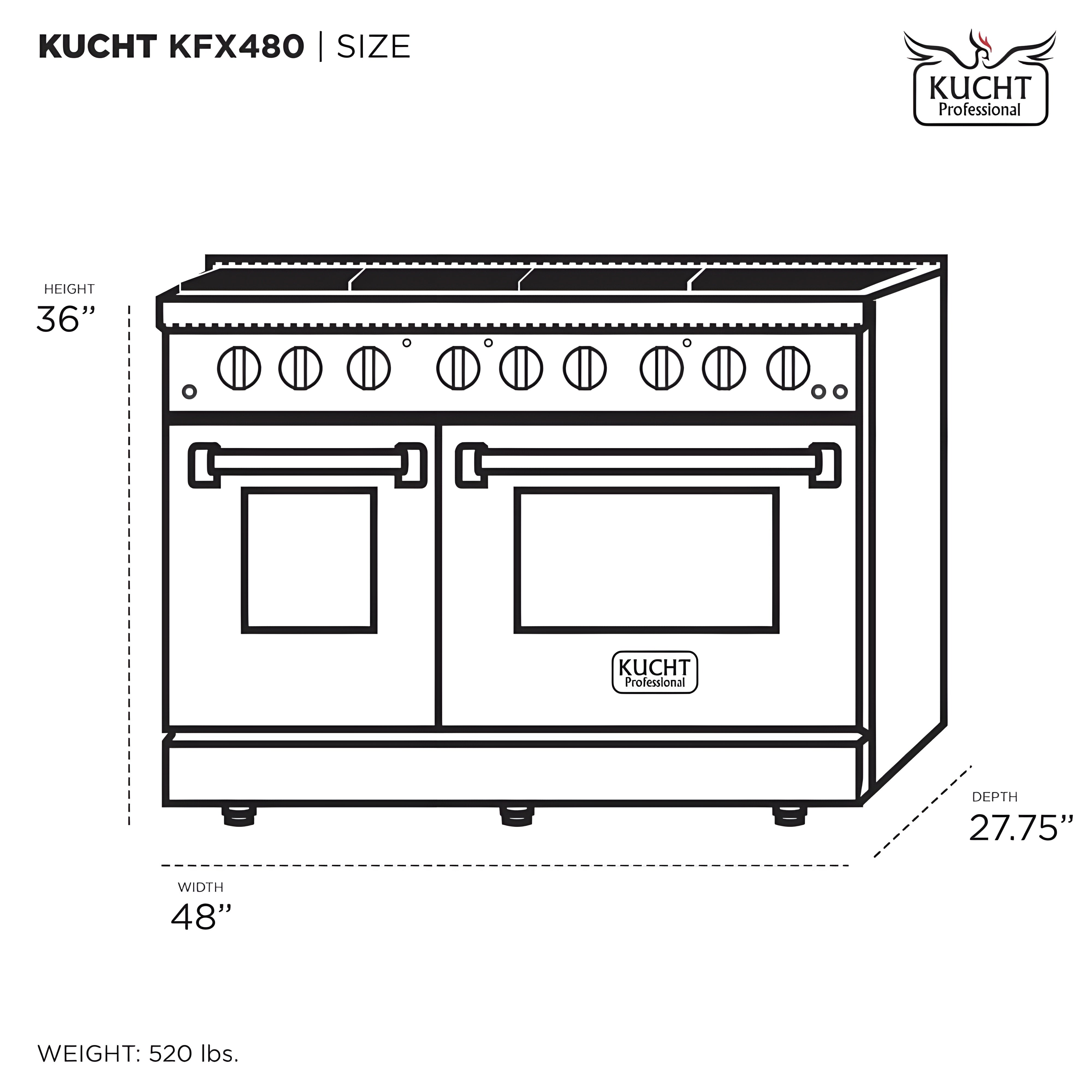 Kucht Professional 48" 6.7 cu. ft. Propane Gas Range in Stainless Steel with Black Accents - KFX480/LP-K