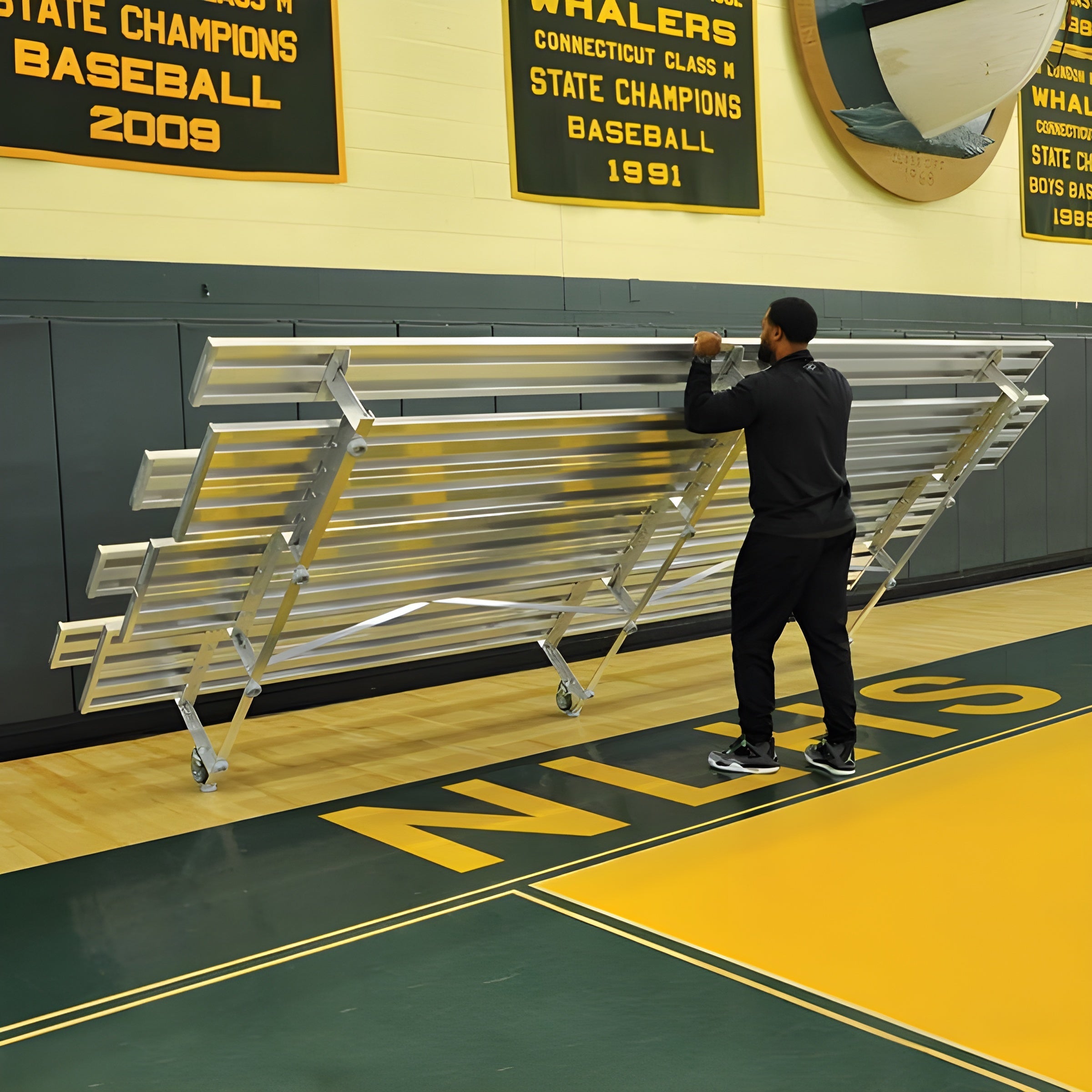 Bleacher - 21 ft. (2 Row - Double Foot Plank) - Tip & Roll - BLDP-221TRG
