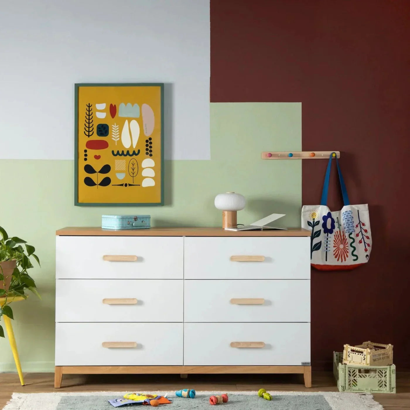 Dadada Lala Big 6-drawer dresser, white/red oak (2 boxes) - DAD45061