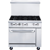 Chef AAA - Commercial 36" Oven Range Six Open Burner Natural Gas - TCR36-6B