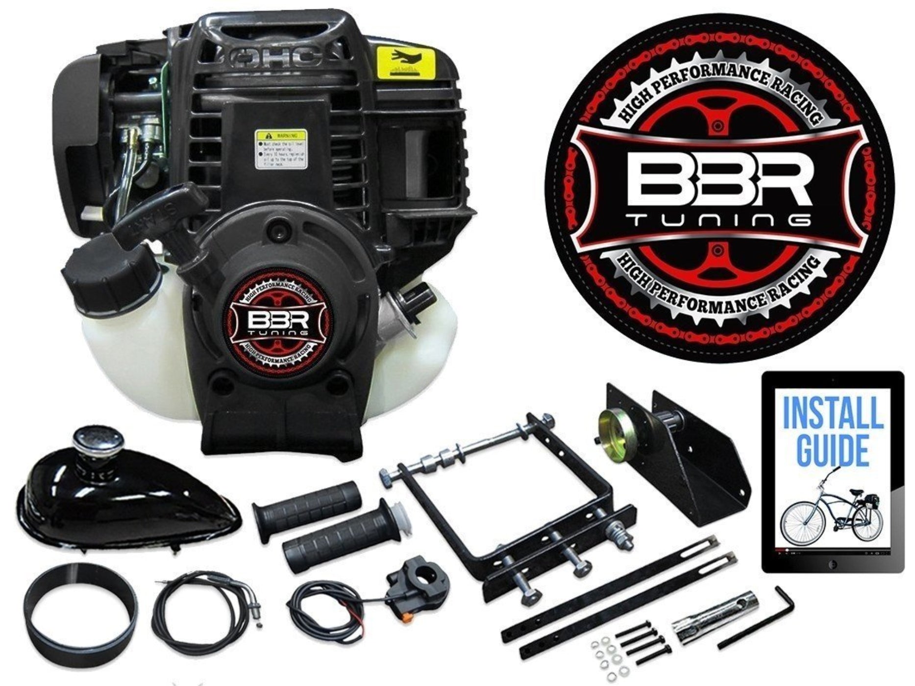 Tracer 26 Inch Men's Ace Beach Cruiser + 4 Stroke Friction Drive - FH-GASCAN2.5-BLK + FH-LNL-MOUNTING + FH-LOCKNLOAD-ENGINE + MB-TOUCH-M-BK