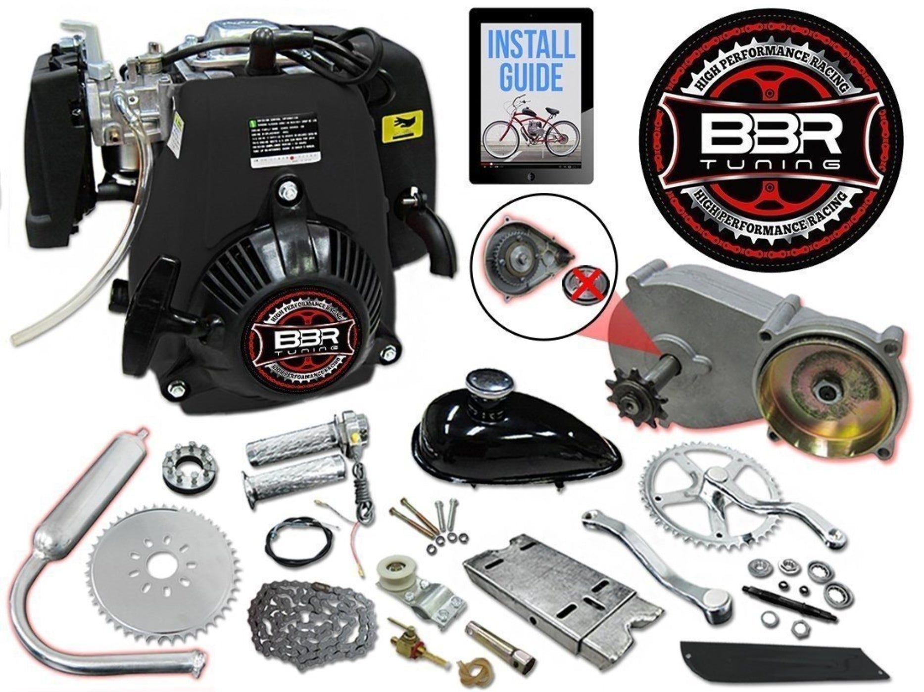 Tracer 26 Inch Men's Ace Beach Cruiser + 4 Stroke Friction Drive - FH-GASCAN2.5-BLK + FH-LNL-MOUNTING + FH-LOCKNLOAD-ENGINE + MB-TOUCH-M-BK