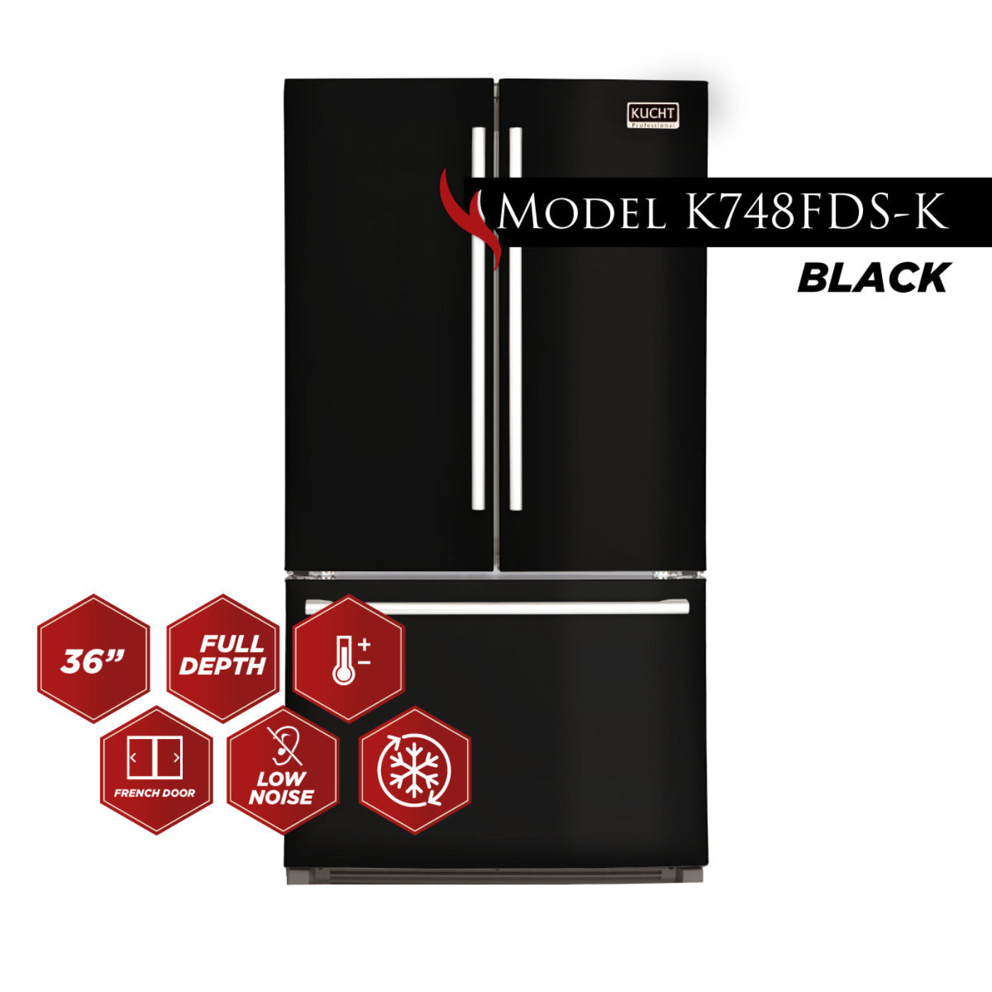 Kucht Professional 36 In. 26.1 cu. ft. Refrigerator with Interior Ice Maker, Black - K748FDS-K