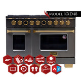 Kucht 48" 8 Burner Double Oven Natural Gas Dual Fuel Range in Titanium Stainless Steel with Digital Thermo - KXD48stat