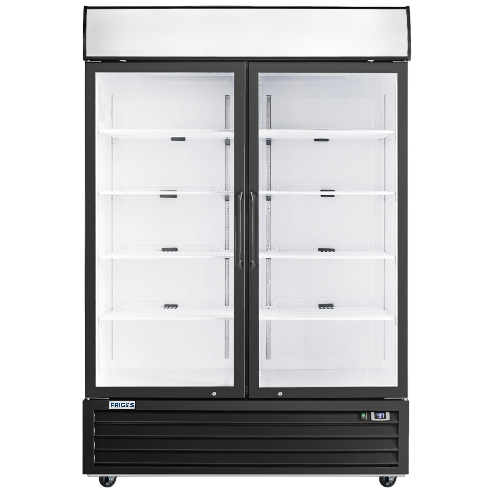 Frigos Merchandiser Refrigerator 54" Width Black Swing Glass 2 Door with LED Lighting Frigos FG-MR-2D-G with Aluminum Interior with 304 Stainless Steel Floor - FG-MR-2D-G