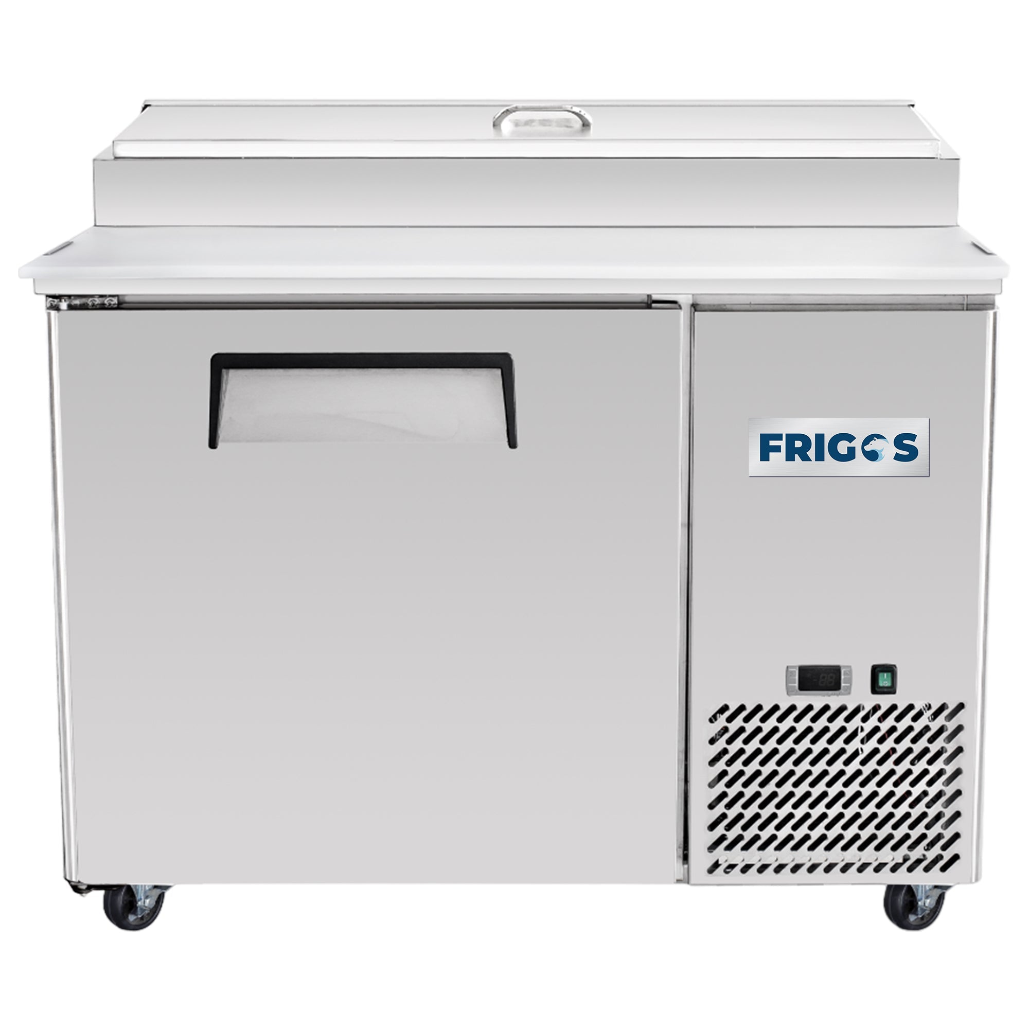 Frigos Pizza Prep Table Refrigerator 44" Width 1 Door Frigos FG-PZPT-44 with Aluminum Interior with 304 Stainless Steel Floor - FG-PZPT-44
