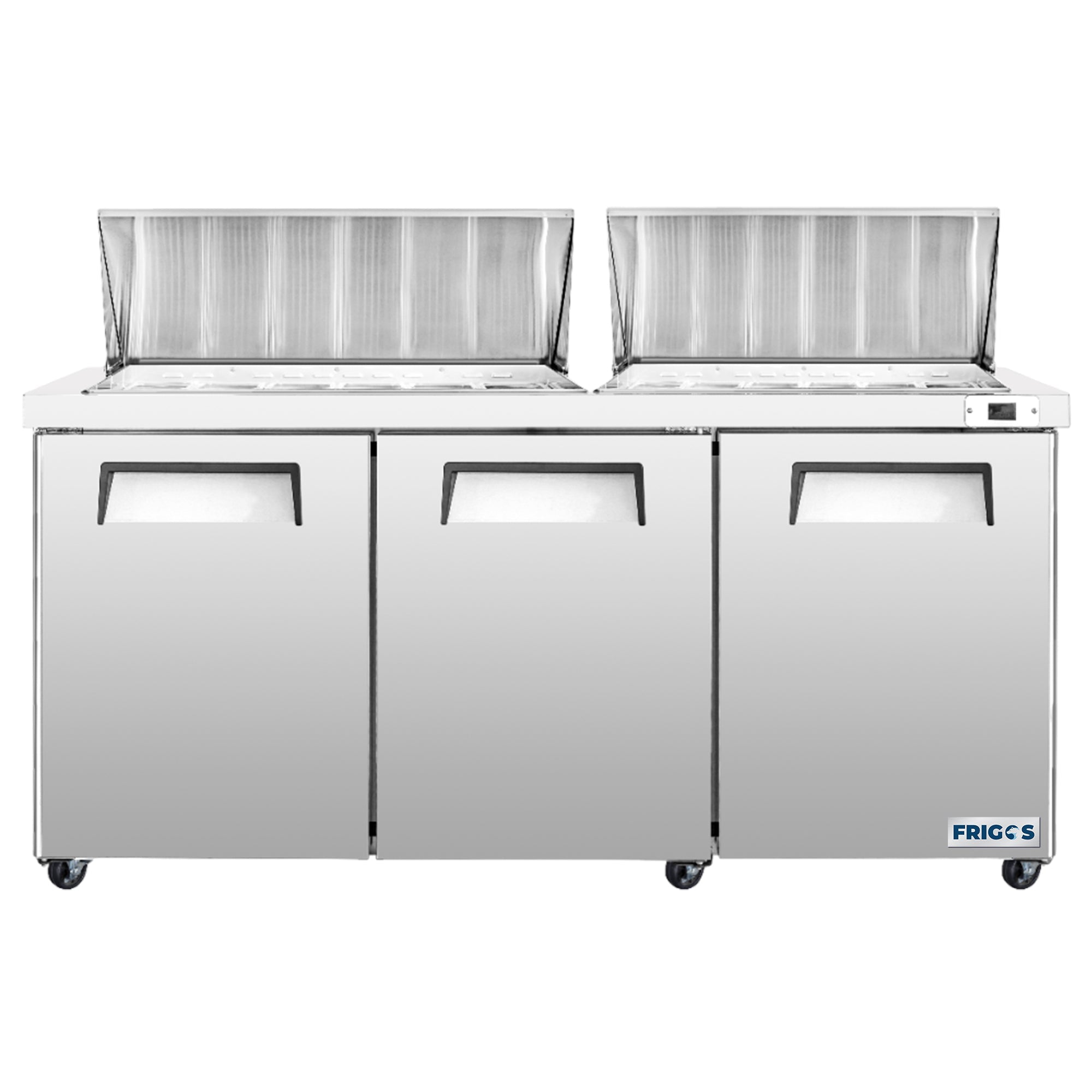 Frigos 72" Sandwich Prep Table Refrigerator, 3 Doors, Stainless Steel Floor - FG-SWPT-72