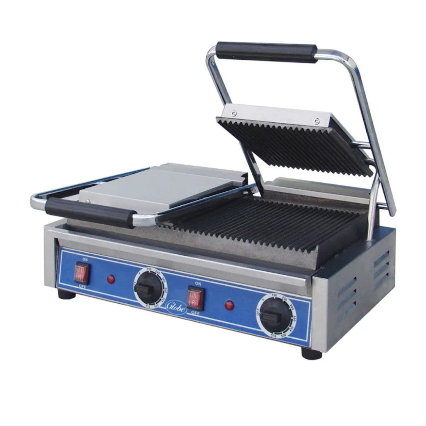 Globe GPGDUE10 Bistro Series Double Sandwich Grill with Grooved Plates - 3200W - GLGPGDUE10
