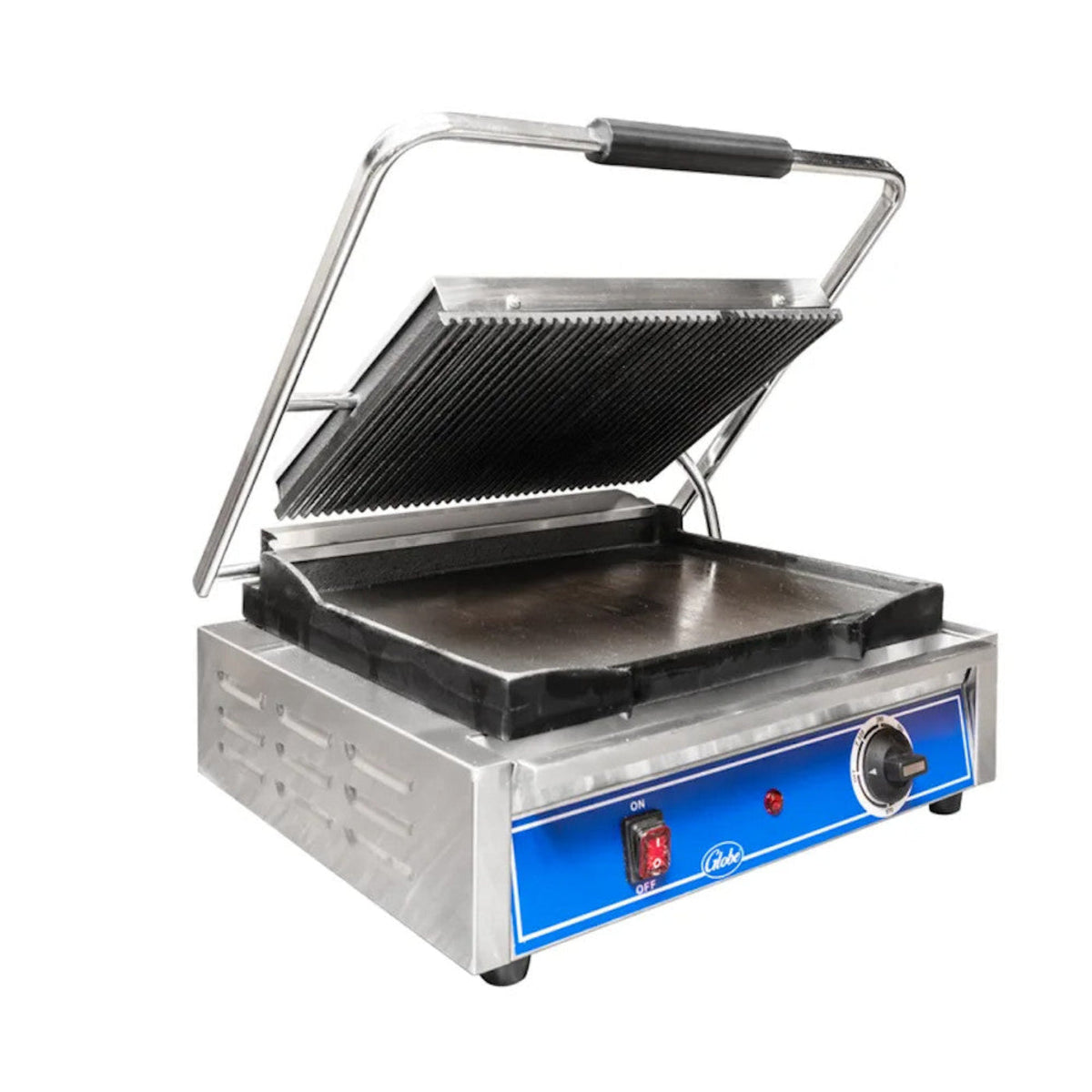 Globe GPGS1410 Sandwich / Panini Grill with Grooved Top and Smooth Bottom - GLGPGS1410